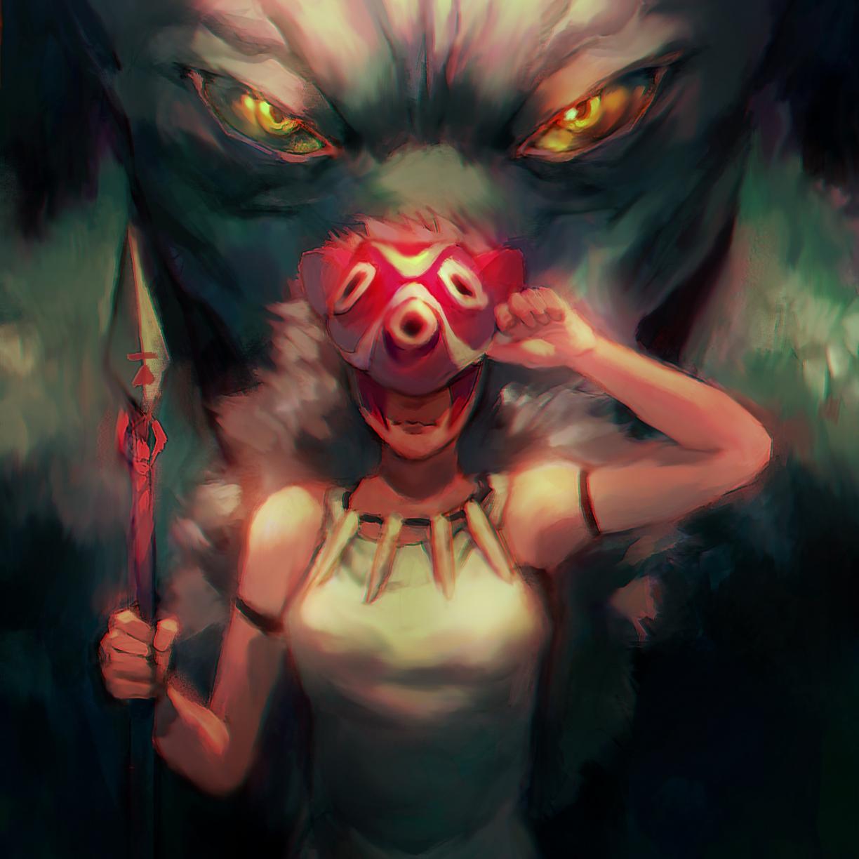 1224x1224 Desktop wallpaper princess mononoke, dark, anime, art, HD image, picture, background, 68e386