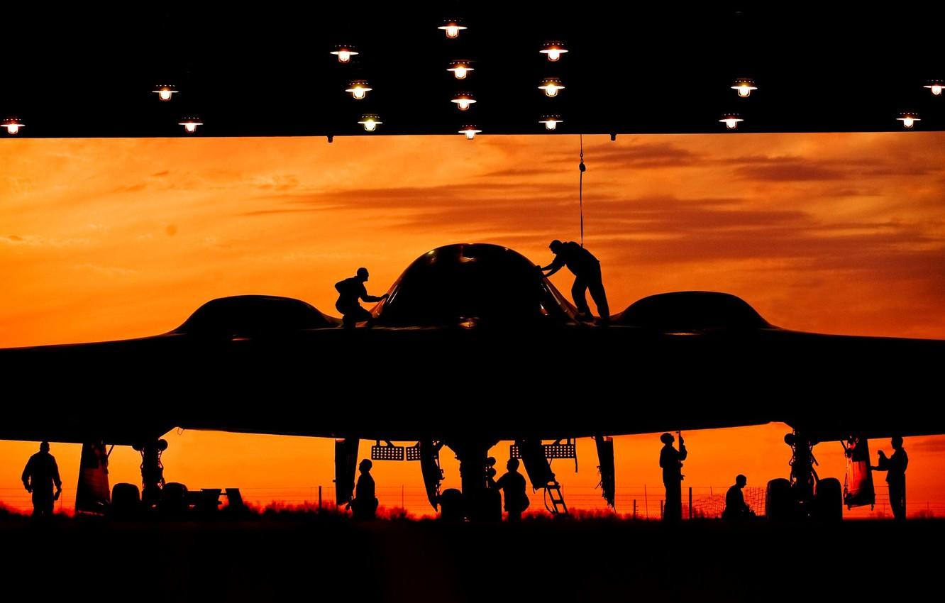 1332x850 Wallpaper Sunset, Hangar, Bomber, Silhouettes, Strategic, Unobtrusive, Equipment, Training, Heavy, Northrop B 2 Spirit Image For Desktop, Section авиация