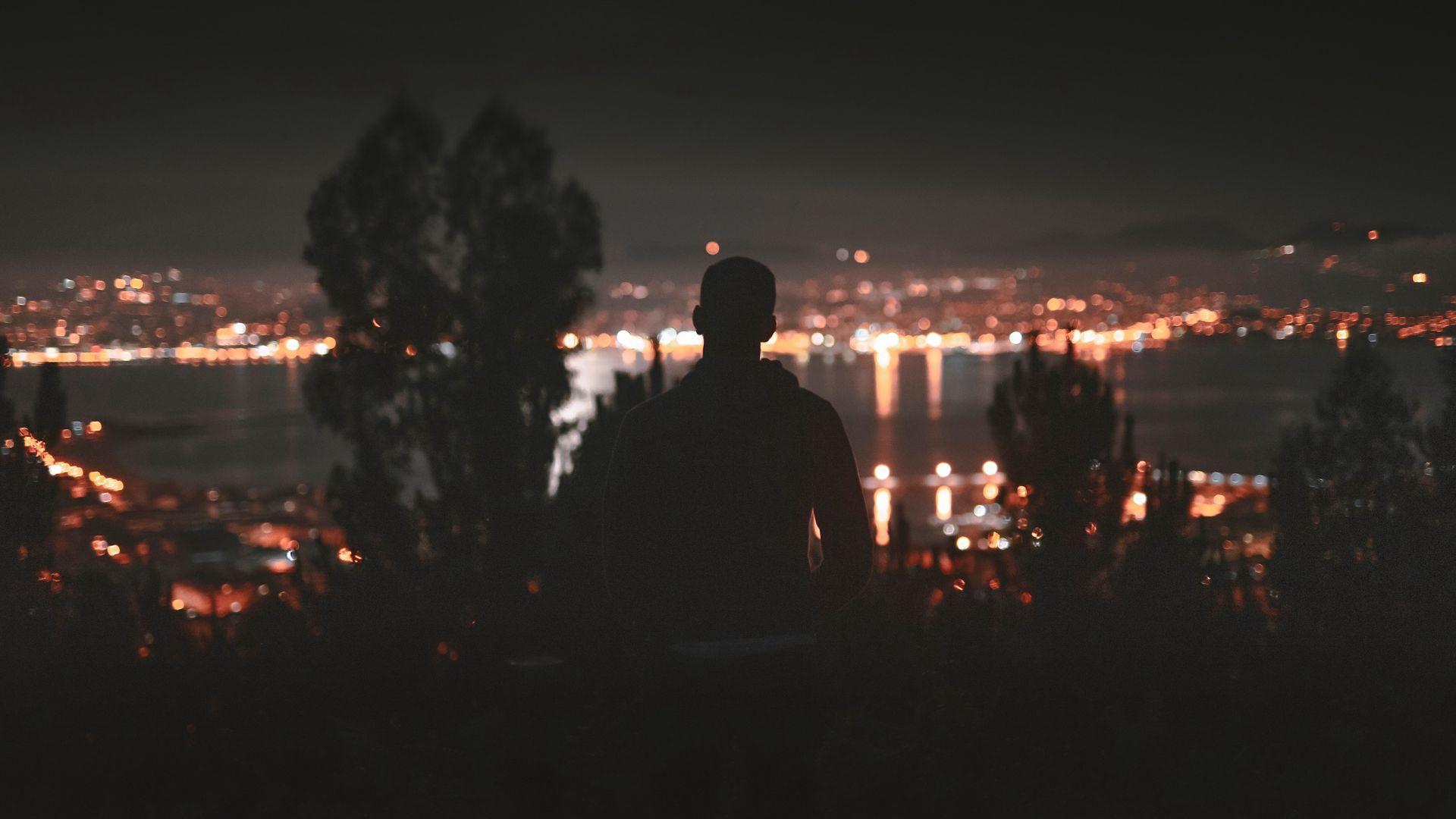 1920x1080 Download wallpaper 1920x1080 silhouette, dark, sad, loneliness, night full hd, hdtv, fhd, 1080p HD background