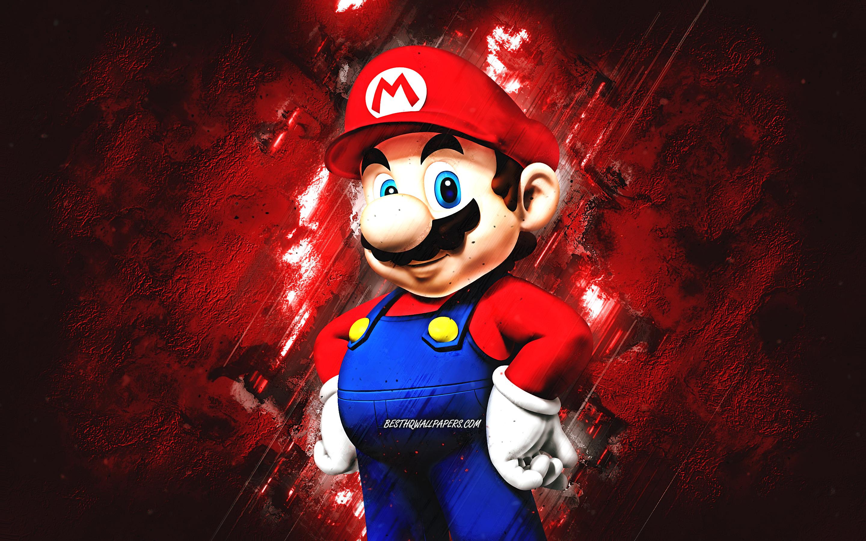 2880x1800 Download wallpaper Mario, Super Mario, Mario character, portrait, red stone background, game characters for desktop with resolution 2880x1800. High Quality HD picture wallpaper