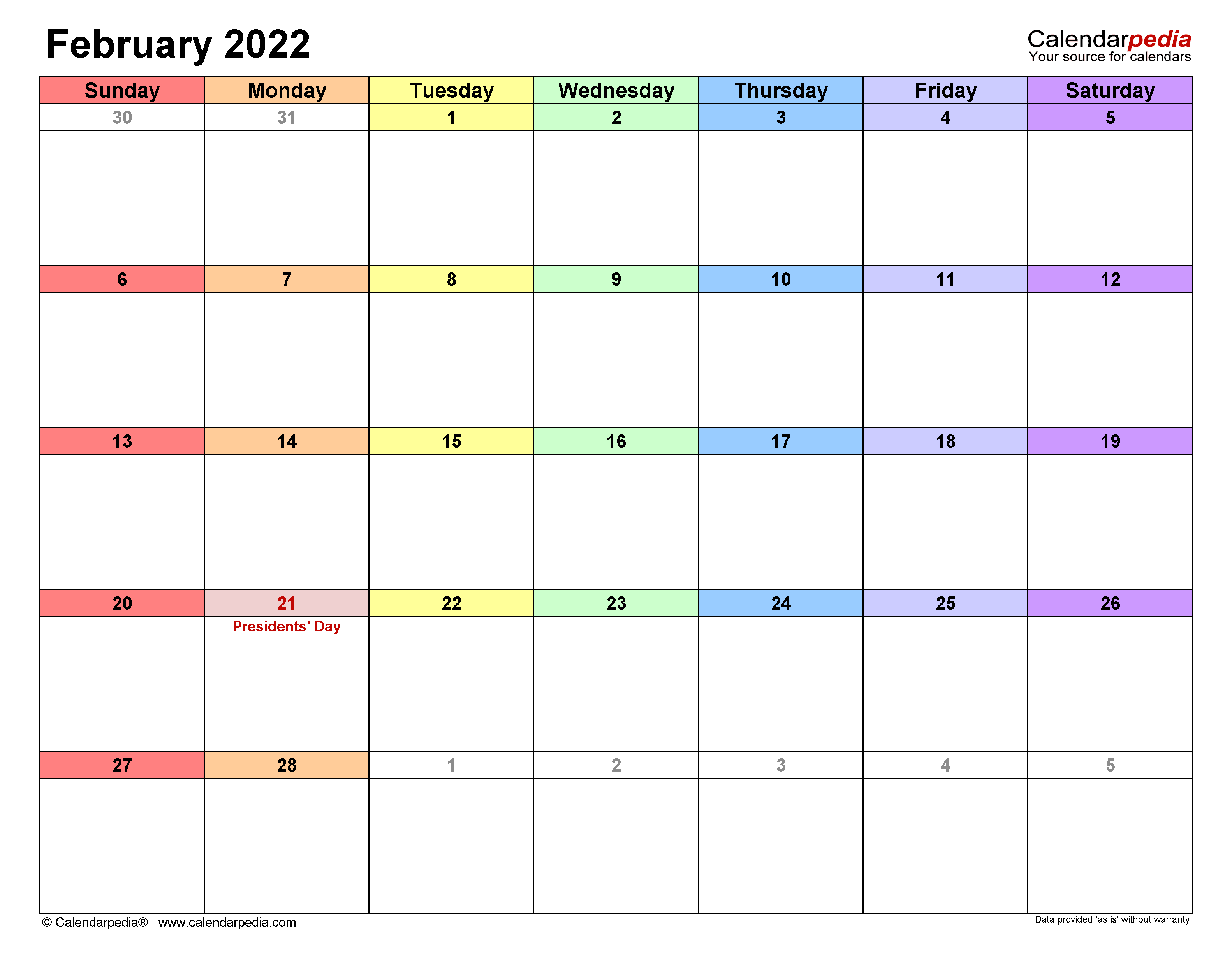 3164x2461 February 2022 Calendar. Templates for Word, Excel