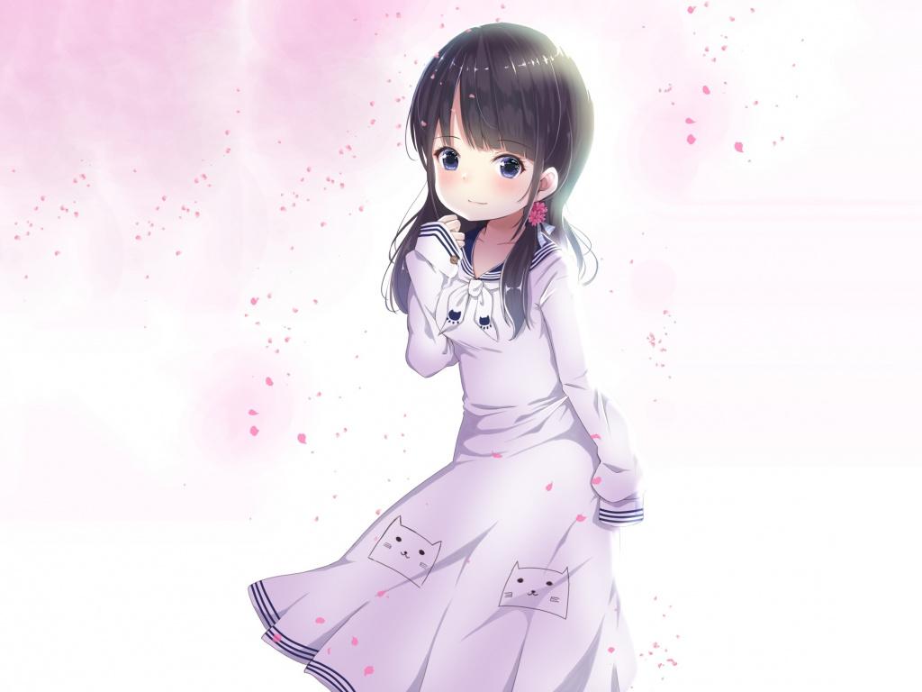 1024x768 Cute, Anime Girl, Dark Hair, Original, Wallpaper Anime Girl