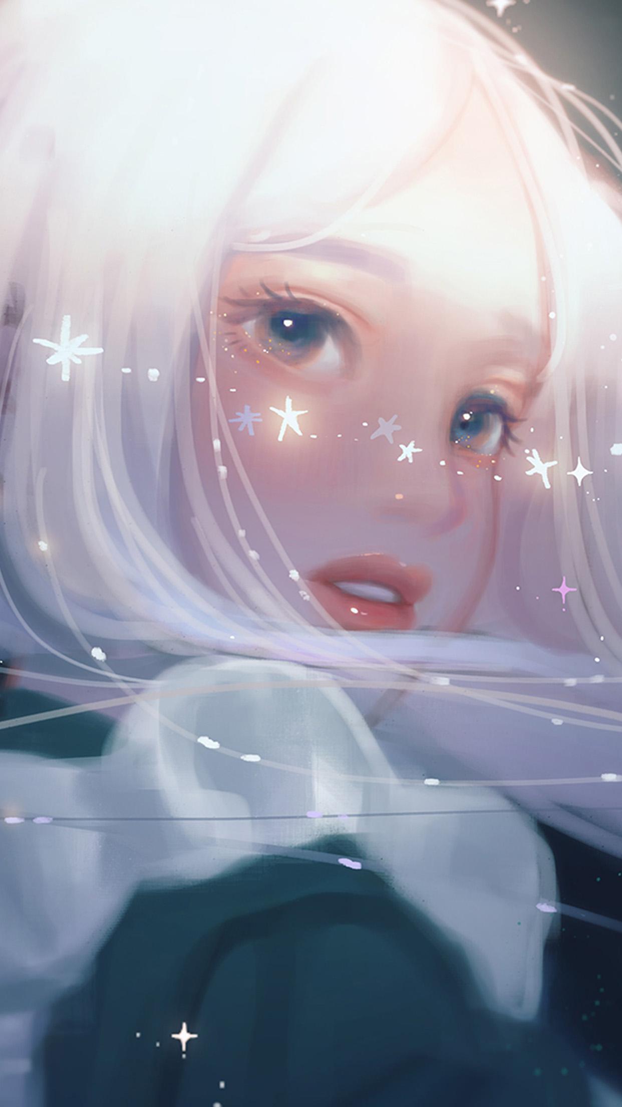 1242x2208 Art Girl White Anime Cute Wallpaper