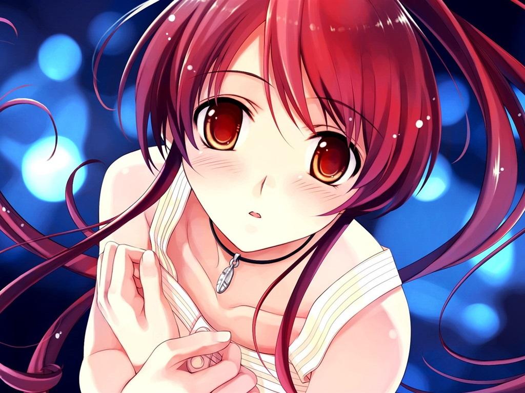 1024x768 Wallpaper Red hair anime girl, big eyes 1920x1080 Full HD 2K Picture, Image