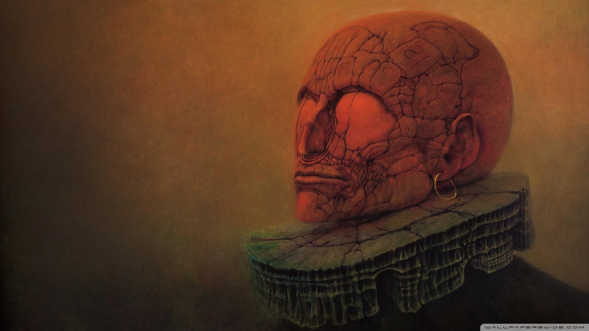 1920x1080 #dark, #painting, #brown, #Zdzisław Beksiński, wallpaper HD Wallpaper