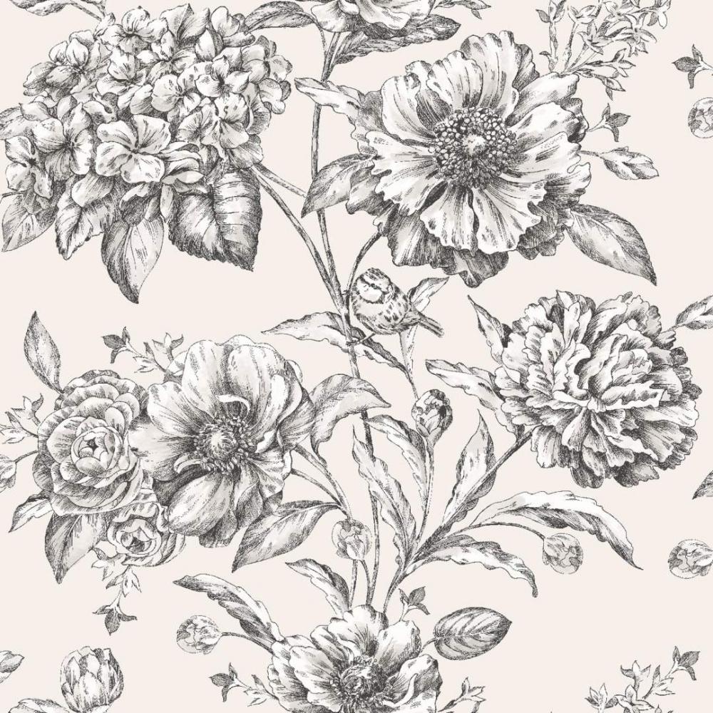1000x1000 black and white floral wallpaper, flower, plant, botany, black and white, pedicel, pattern, flowering plant, line art, petal, floral design