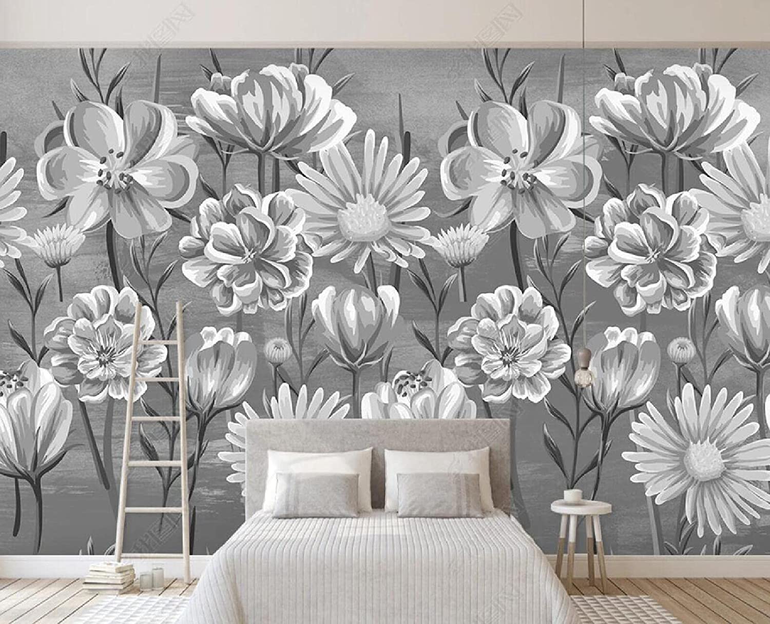 1500x1216 Wallpaper 3D Black and White Flowers Wallpaper for Bedroom TV Background Wall Mural