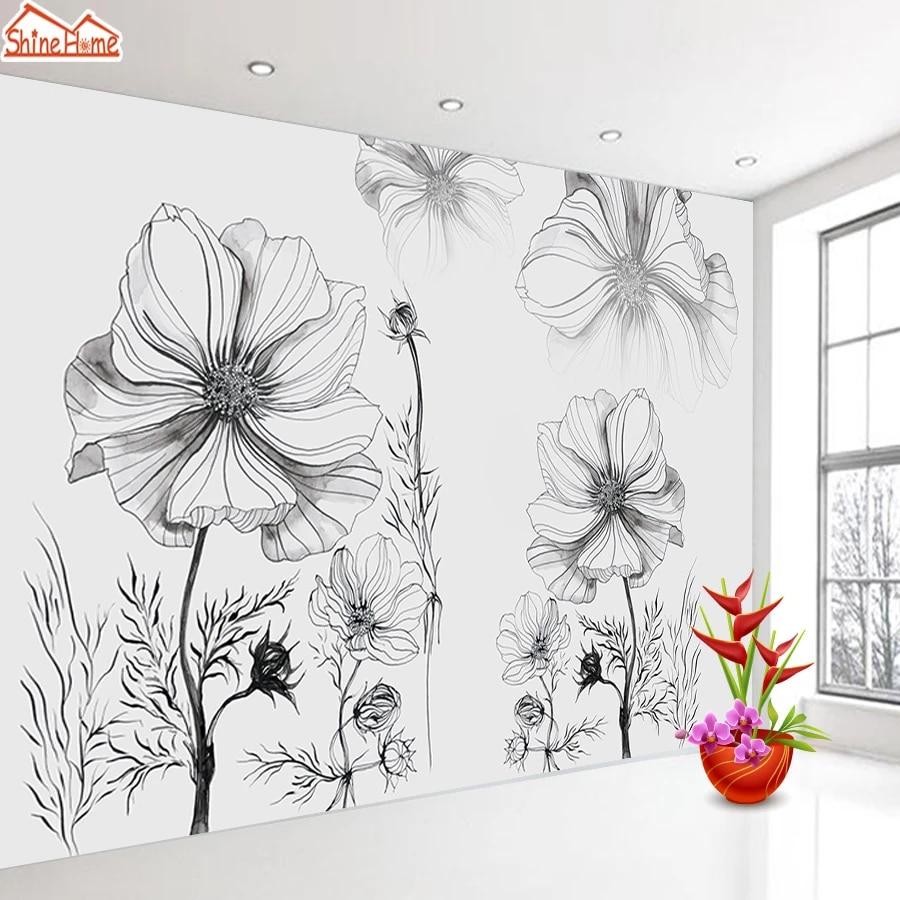 900x900 Black White Floral Wall Papers Home Decor 3D Photo Wallpaper Wallpaper for Living Room Kids Contact Walls Paper Murals Rolls. Wallpaper