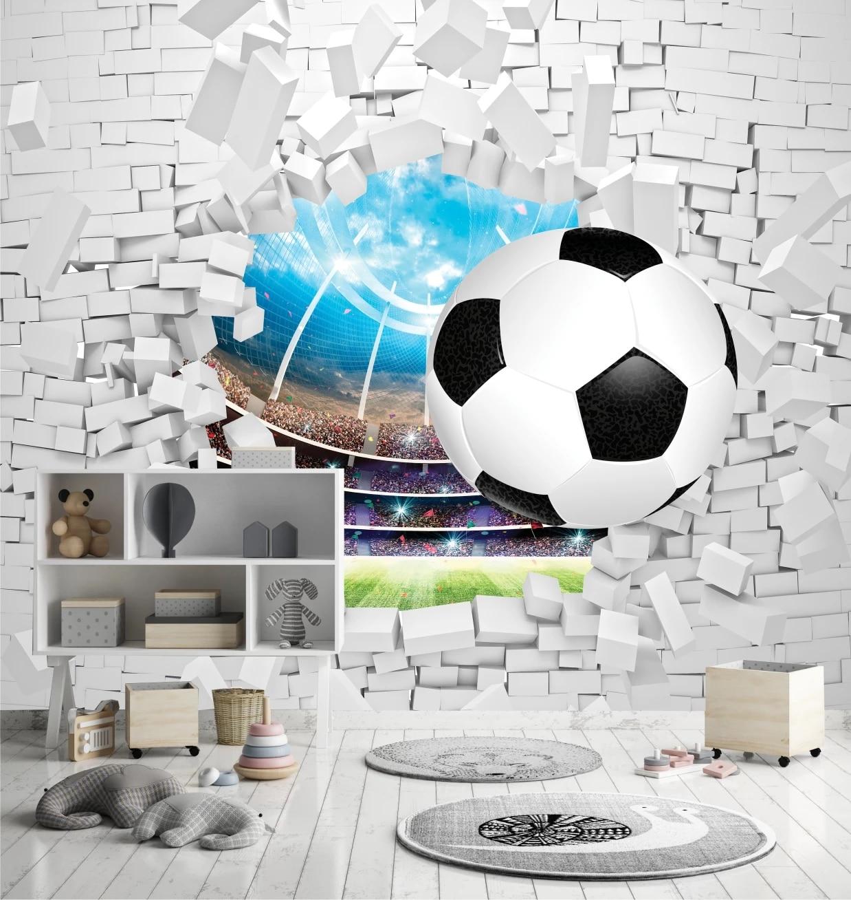 1238x1308 Wall mural Dekor Vinil, kids wallpaper, photo wallpaper in nursery, fliselin wallpaper, sport, football, Ball, 3D wallpaper, brick, footballer. Wallpaper