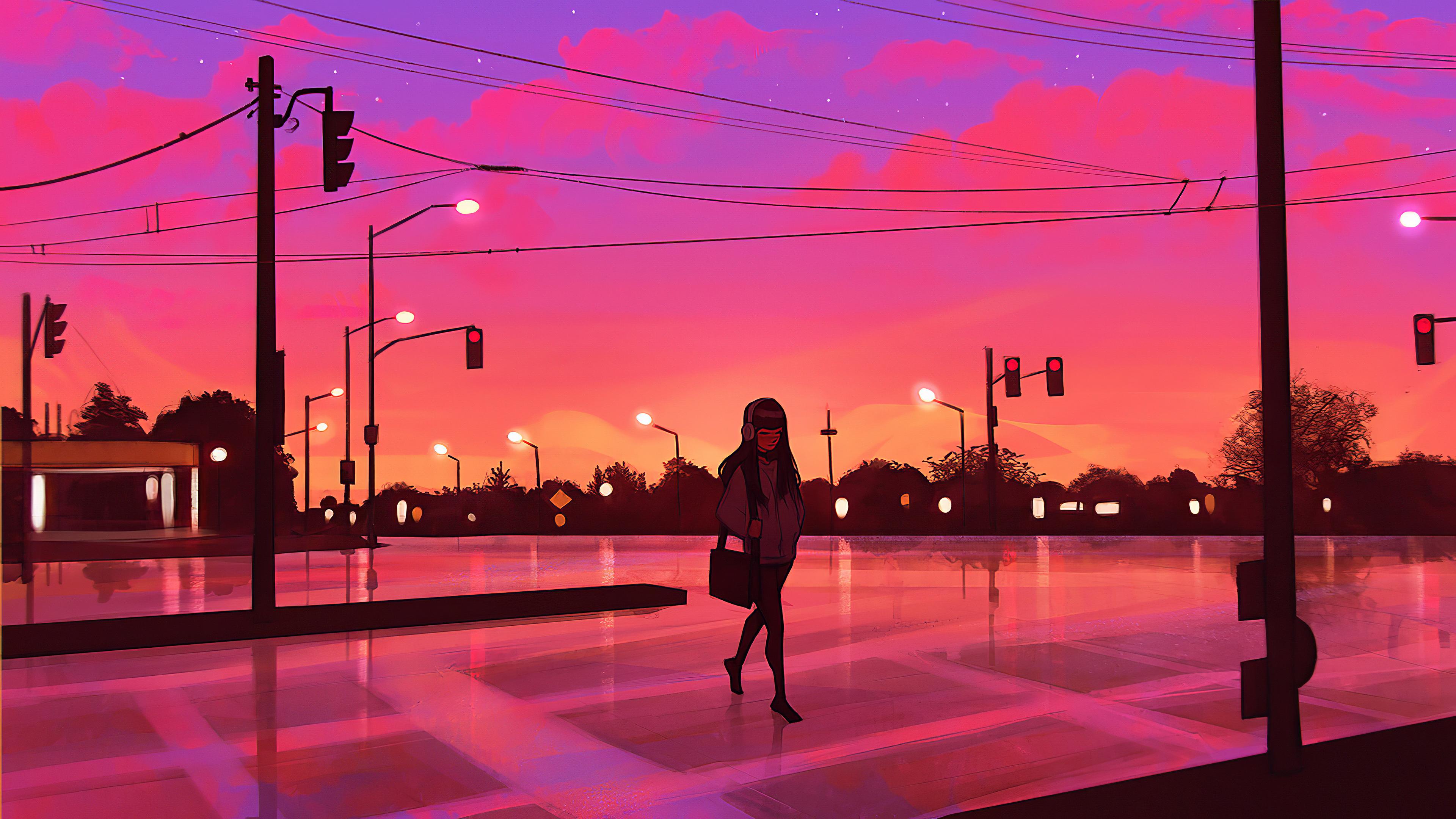 3840x2161 Wallpaper 4k Crosswalk Dark Evening Wallpaper