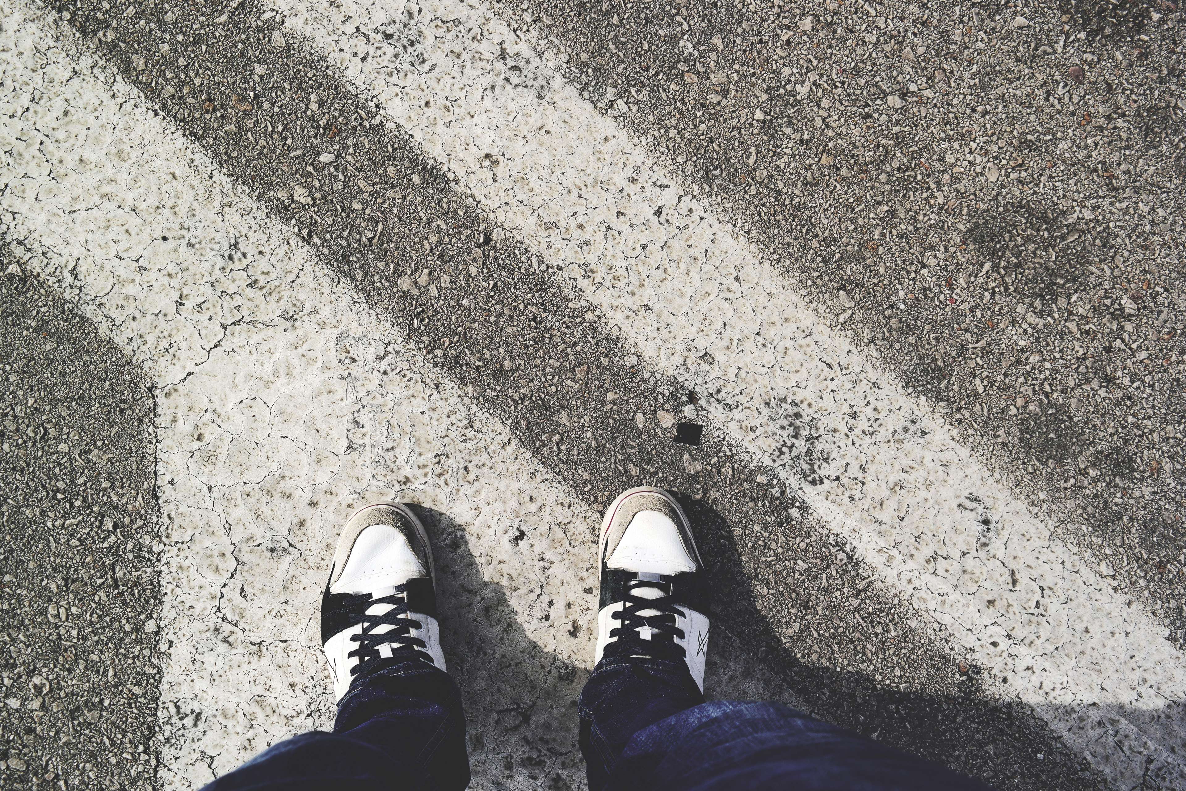 3840x2560 crosswalk, feet, pair, path, pedestrian crossing, shoes, standing, start, wait, walk 4k wallpaper