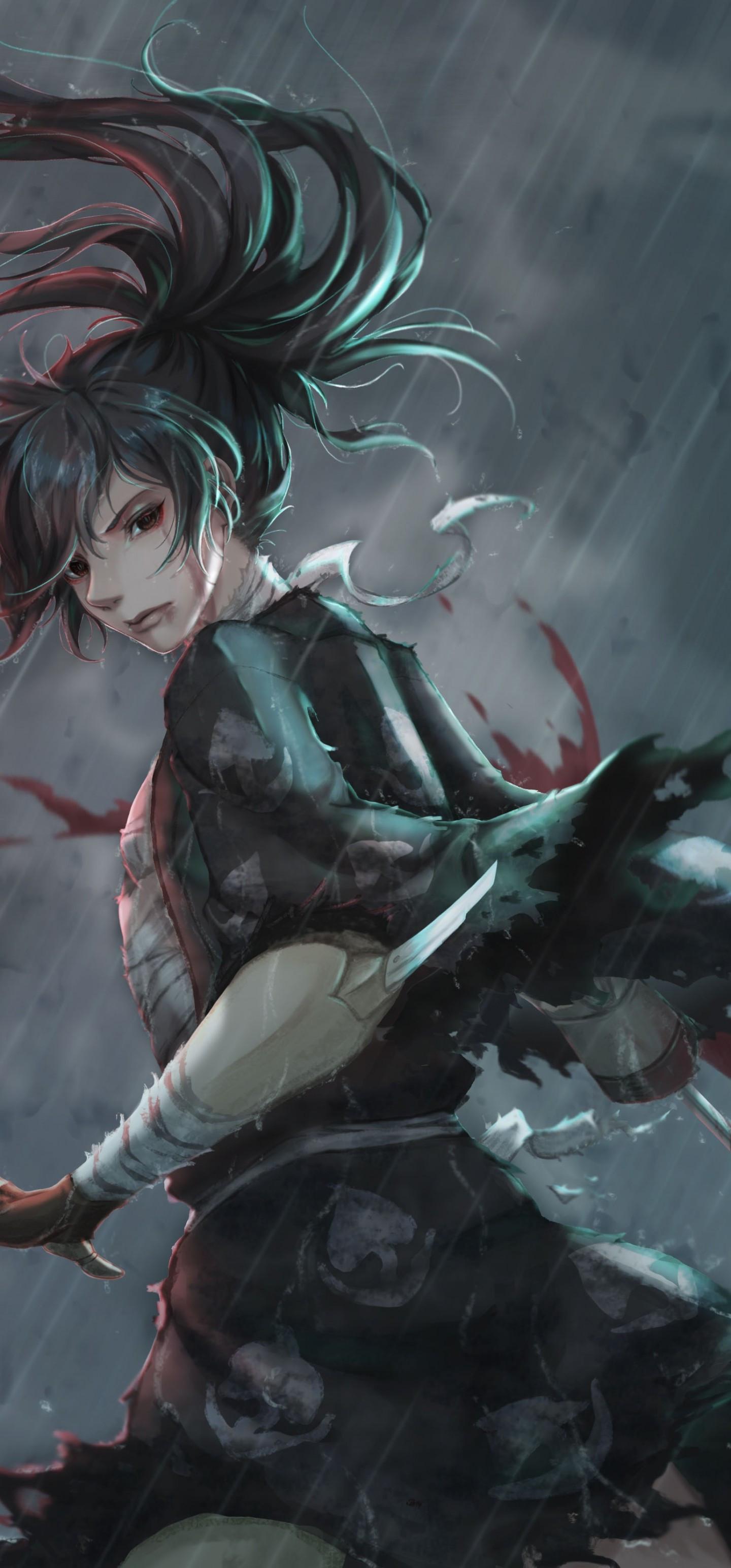 1440x3088 Download 1440x3088 Hyakkimaru, Dororo, Raining, Darkness, Long Hair Wallpaper for Samsung Galaxy Note 20 Ultra