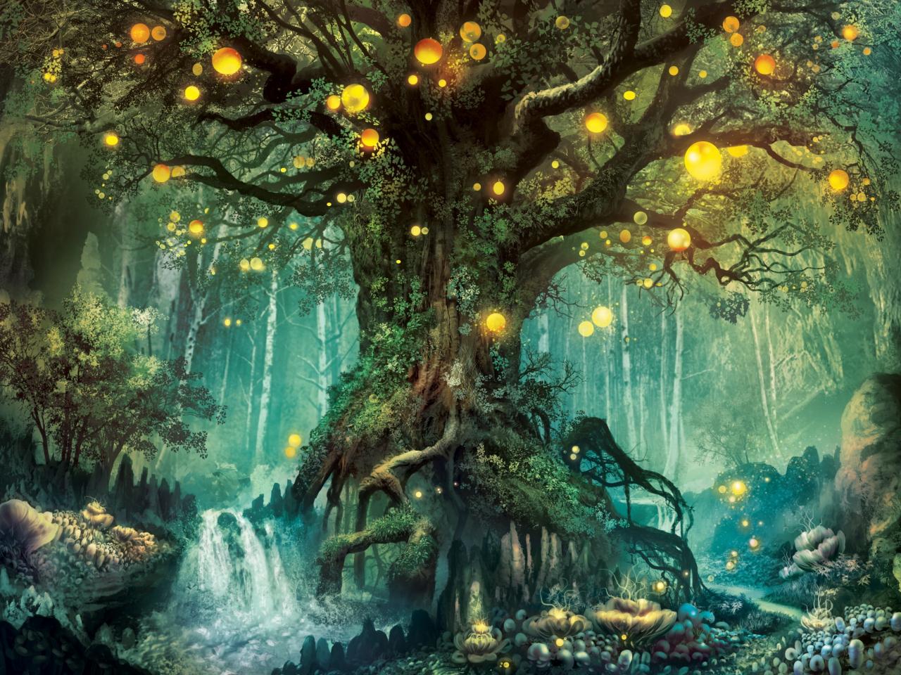 1280x960 Desktop Wallpaper Fantasy, Tree, Lights, HD Image, Picture, Background, Kemwhg