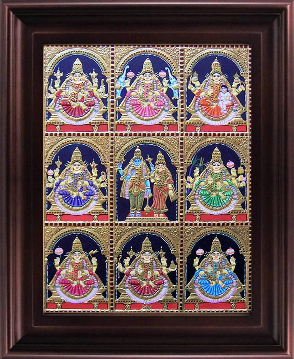 1000x1221 Ashta Lakshmi Tanjore Painting by Myangadi Tanjore. tanjore Paintings. Plywood Traditional Art