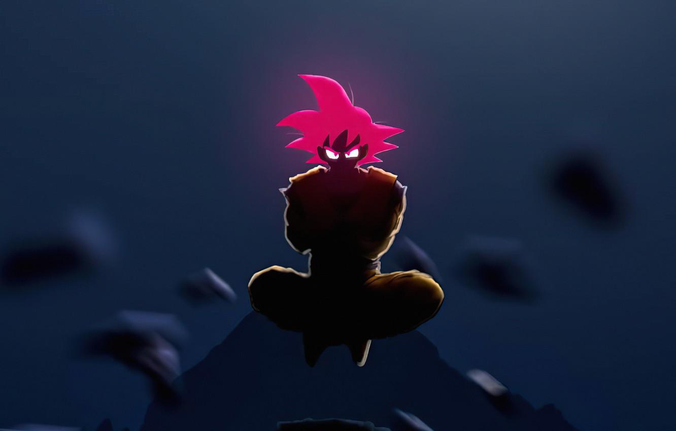 1332x850 Wallpaper the dark background, dragon, ball, fan art, goku, glowing eyes, a solitary figure, яркая прическа image for desktop, section арт
