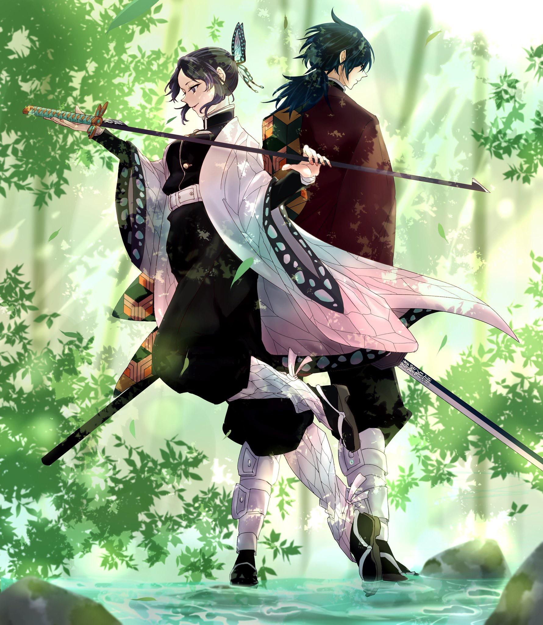 1781x2048 kochou shinobu and tomioka giyuu (kimetsu no yaiba) drawn