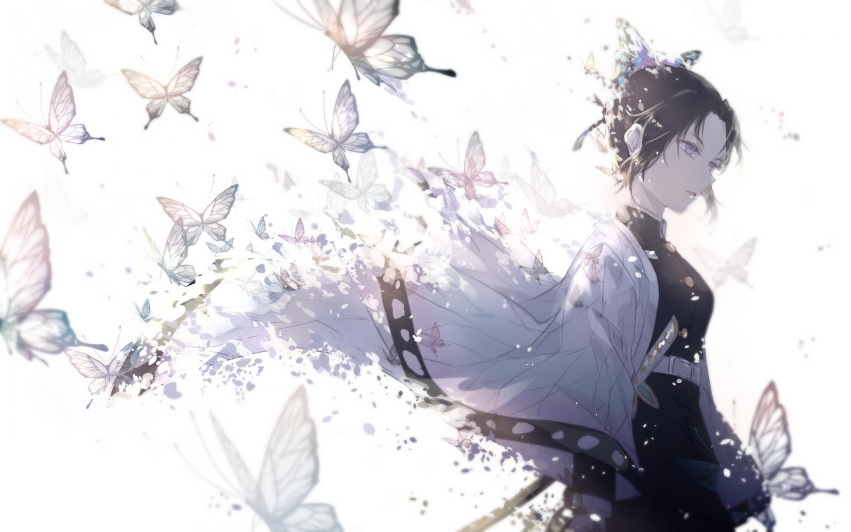 1680x1050 Wallpaper Butterflies, Kimetsu No Yaiba, Katana, Japanese Clothes, Kochou Shinobu, Demon Slayer:1920x1200