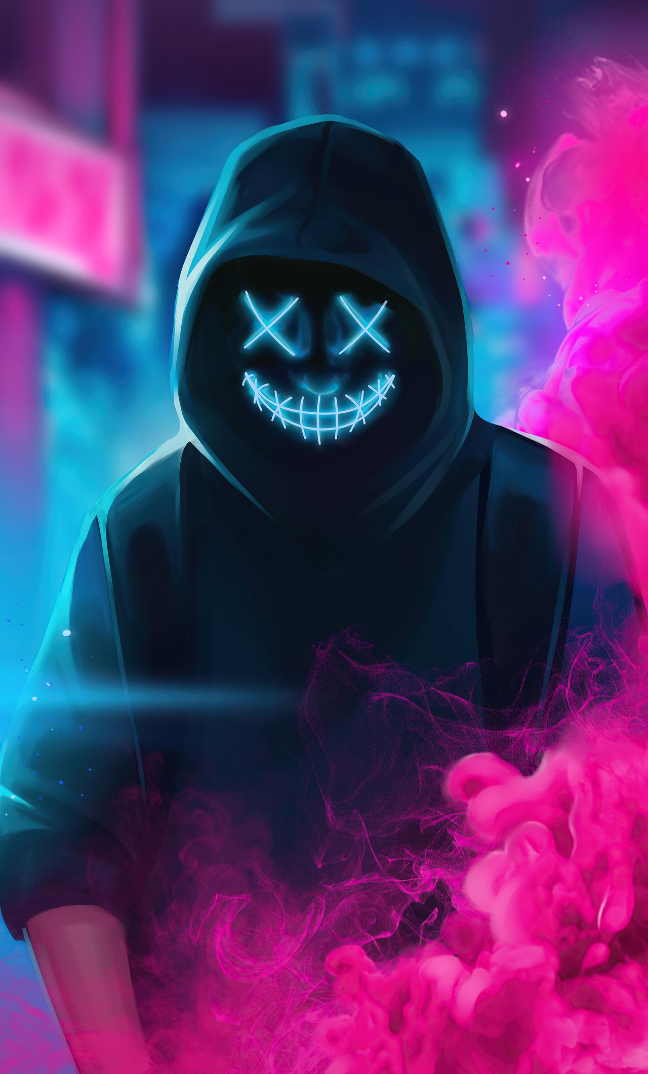 1280x2120 Neon Guy Mask Smiling 4k iPhone HD 4k Wallpaper, Image, Background, Photo and Picture