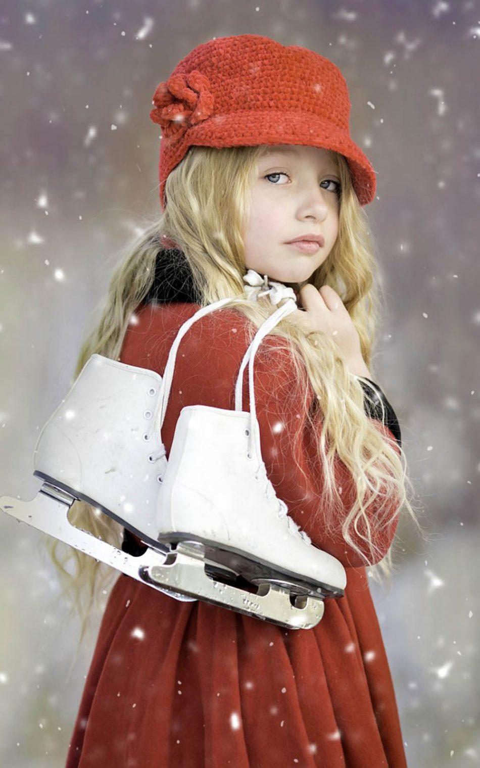 950x1520 Cute Girl With Ice Skates 4K Ultra HD Mobile Wallpaper