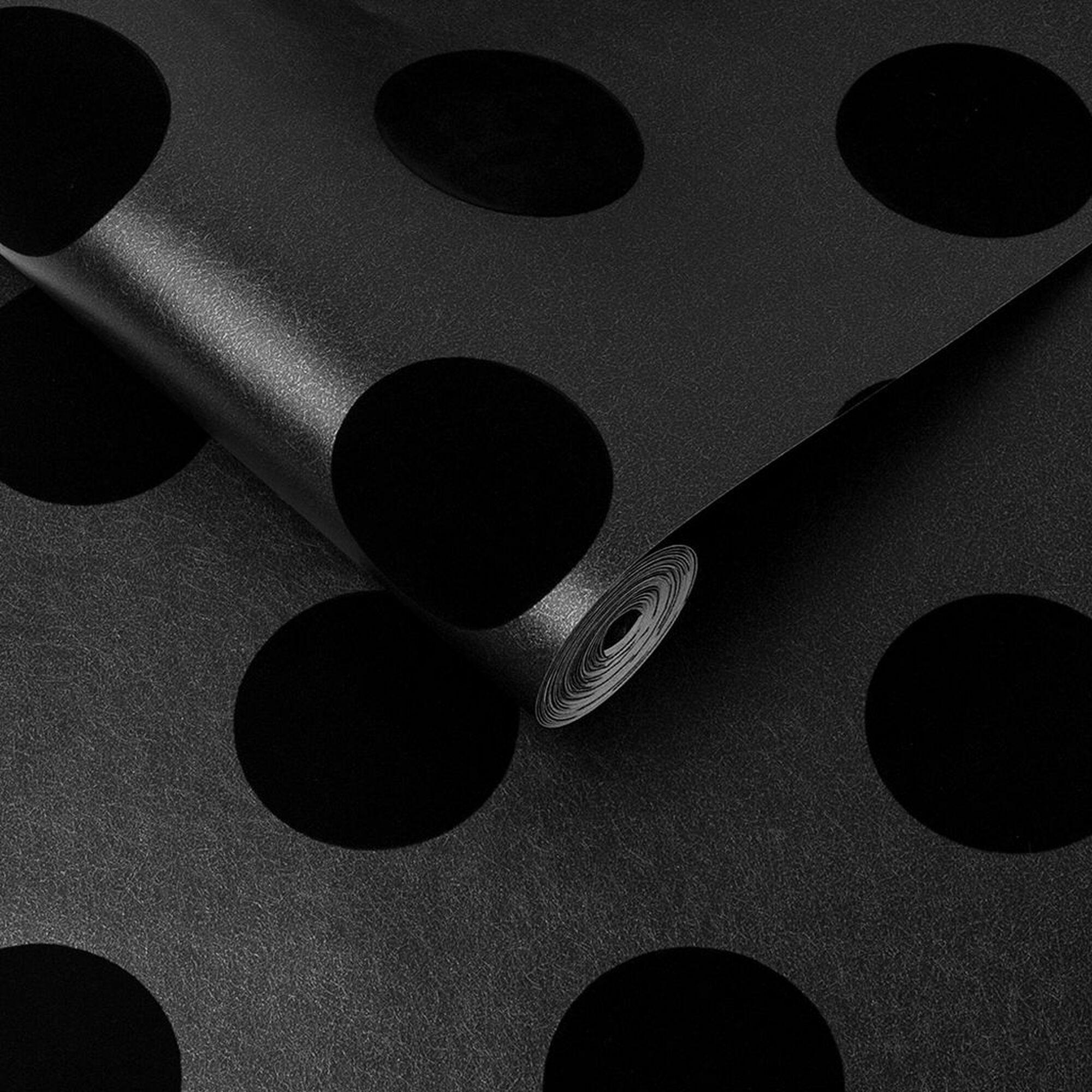 2000x2000 Jet Black Flocked Polka Dot Spots Luxury Wallpaper
