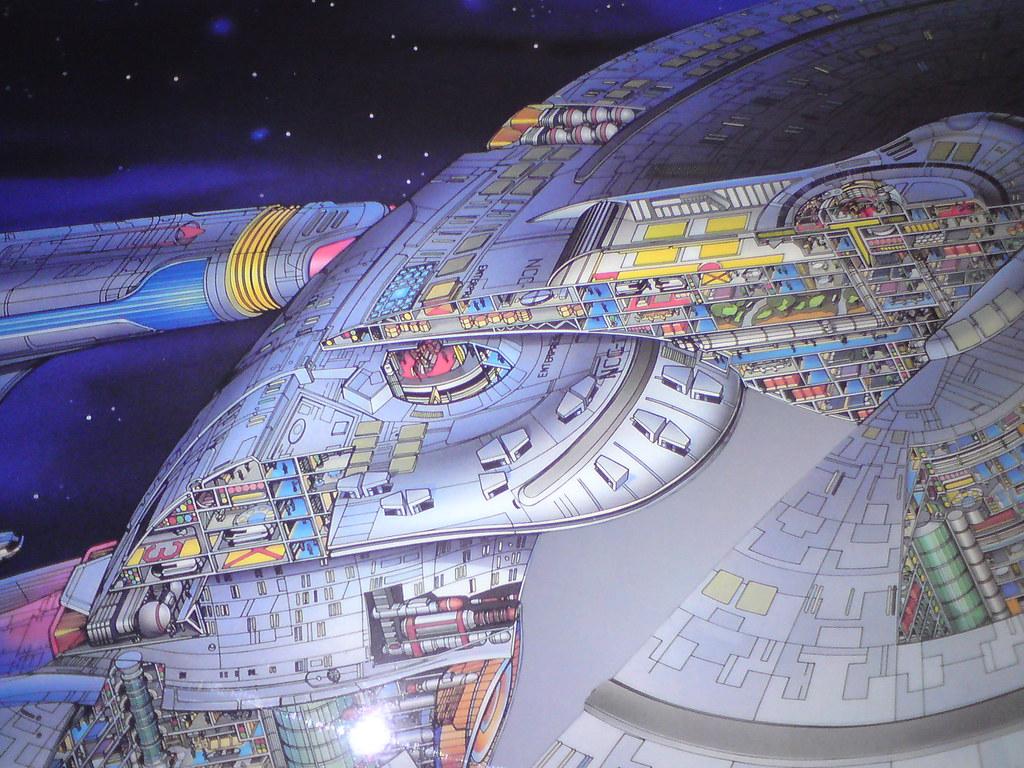 1024x768 USS Enterprise NCC 1701 D Cutaway Poster Flying Through S