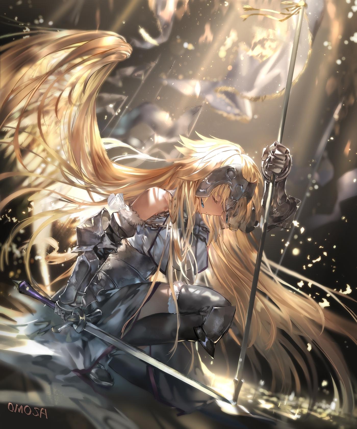 1400x1682 Wallpaper Fate Grand Order, Jeanne D'arc, Spear, Long Hair, Armor, Blonde:1400x1682