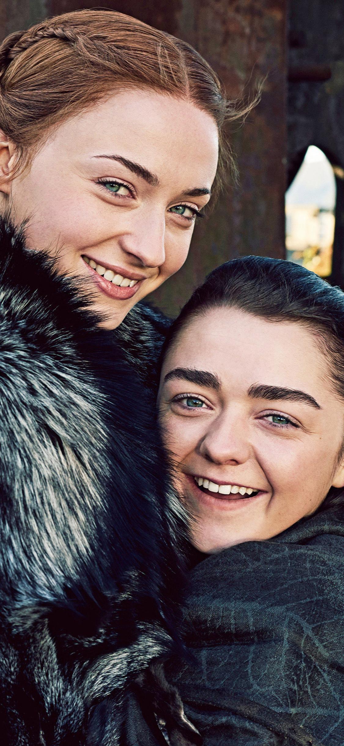 1125x2436 Arya Stark And Sansa Stark Game Of Thrones Season 7 iPhone XS, iPhone iPhone X HD 4k Wallpaper, Image, Background, Photo and Picture