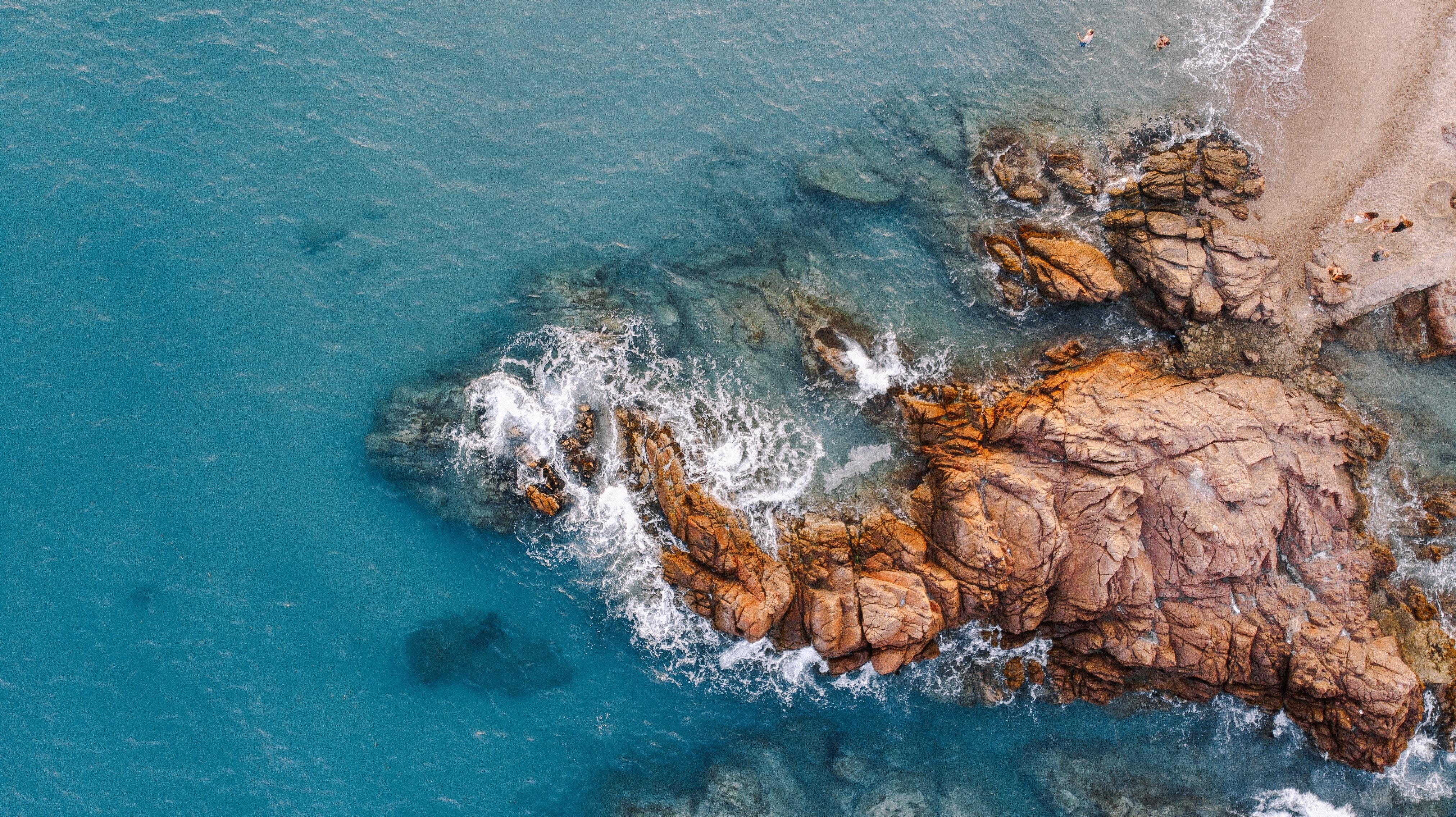 4048x2272 Seashore Wallpaper 4K, Rock formation, Beach, Rocks