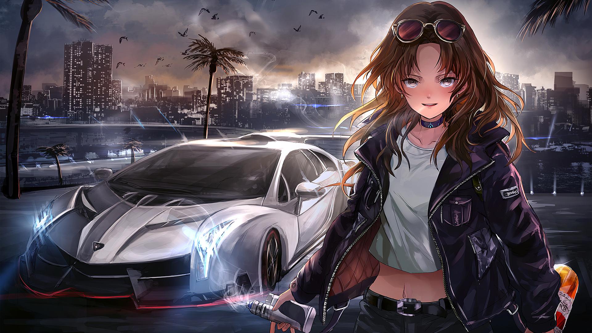 1920x1080 Desktop Wallpaper Car N Anime Girl, Urban, Art, HD Image, Picture, Background, E11cec