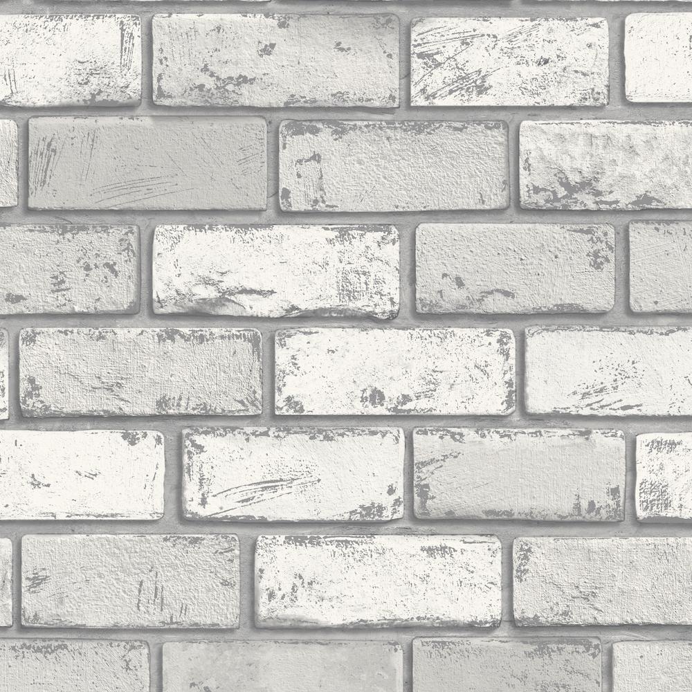 1000x1000 Arthouse Metallic Brick White Silver Wallpaper 692201