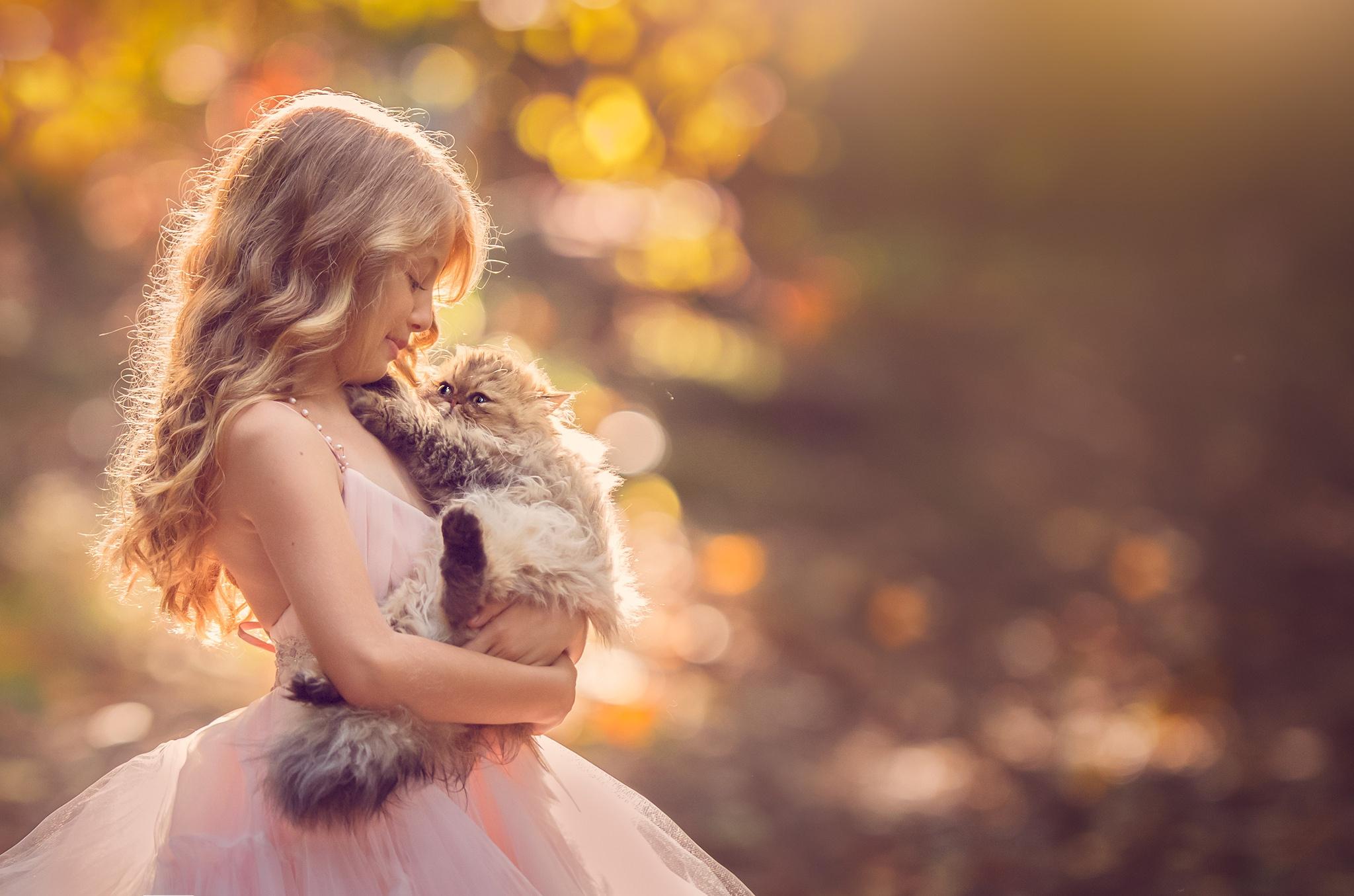 2048x1355 Little Girl With Cat, HD Cute, 4k Wallpaper, Image, Background, Photo and Picture