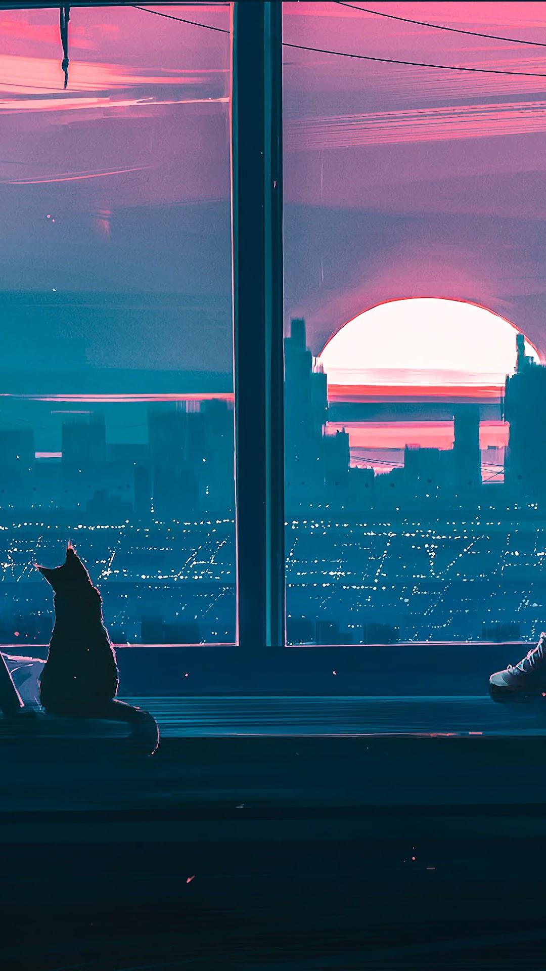 1080x1920 Anime, Girl, Cat, City, Scenery phone HD Wallpaper, Image, Background, Photo and Picture HD Wallpaper