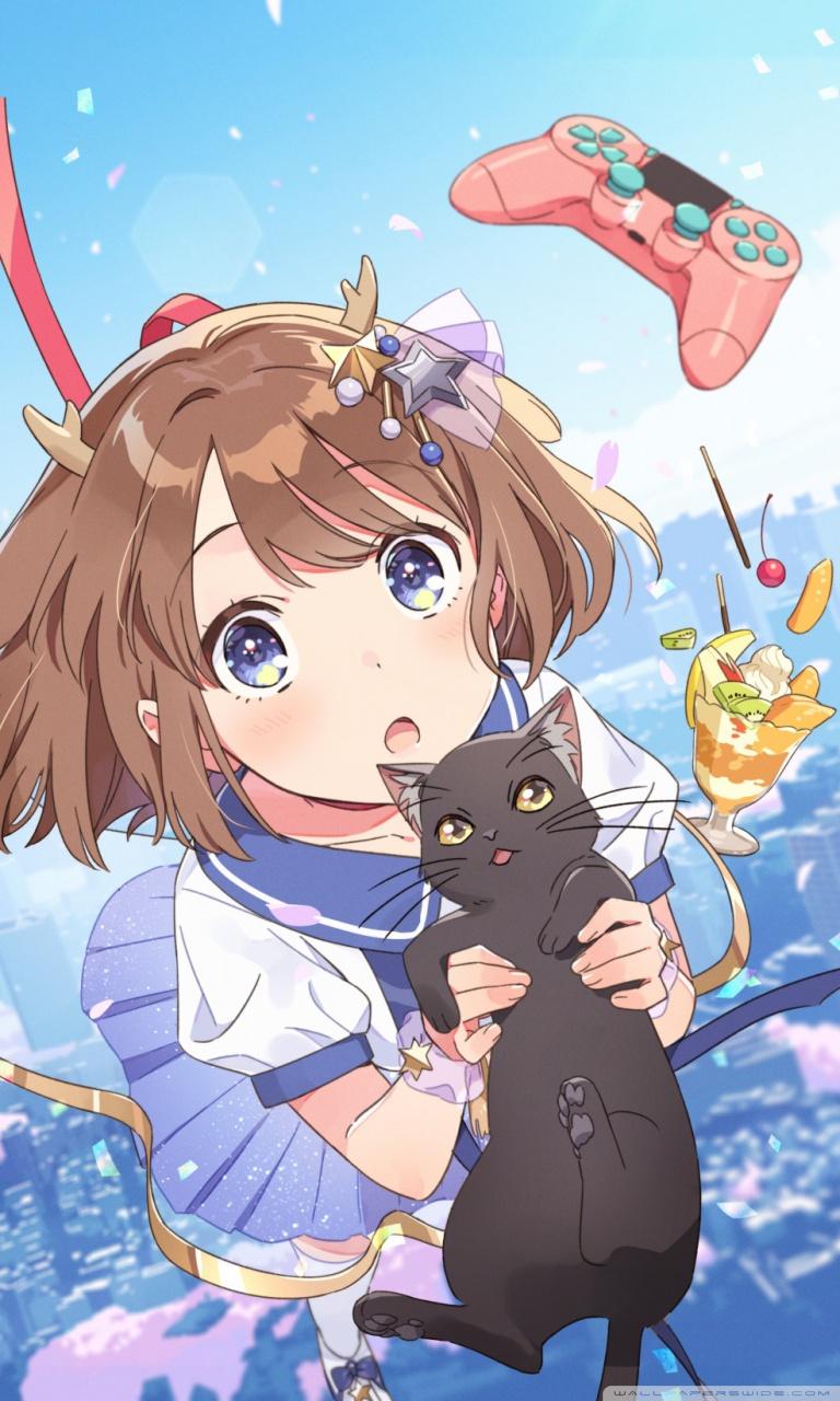 768x1280 Anime, Girl, Black Cat Ultra HD Desktop Background Wallpaper for 4K UHD TV : Widescreen & UltraWide Desktop & Laptop : Tablet