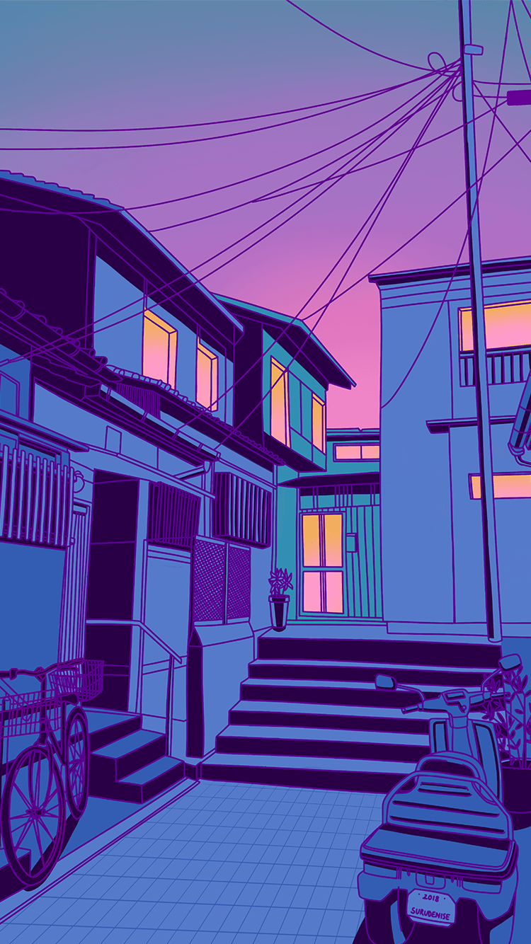 750x1334 Aesthetic Japan Purple Sky Wallpaper