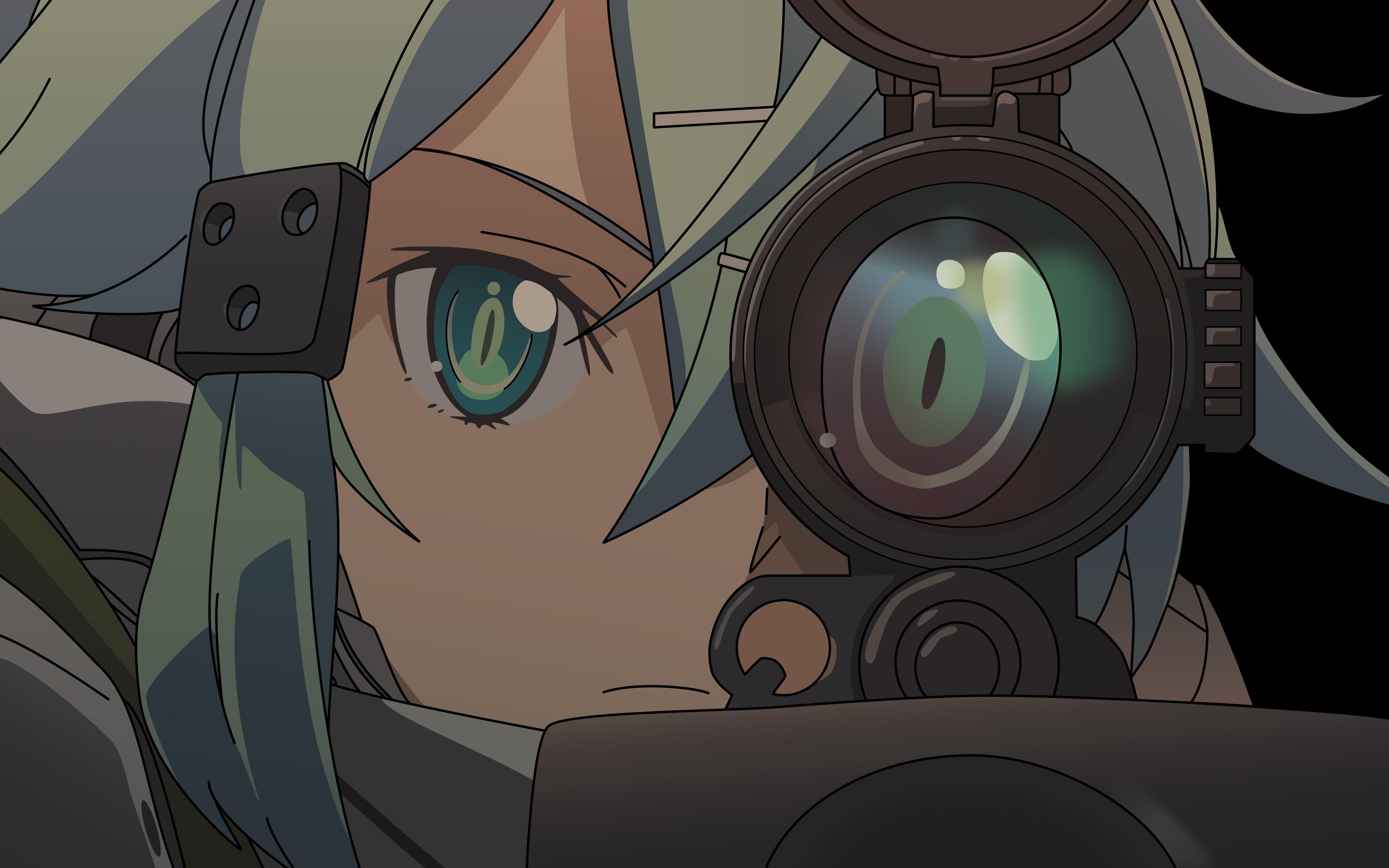 5184x3240 sword art online asada shino sniper rifle eyes anime wallpaper