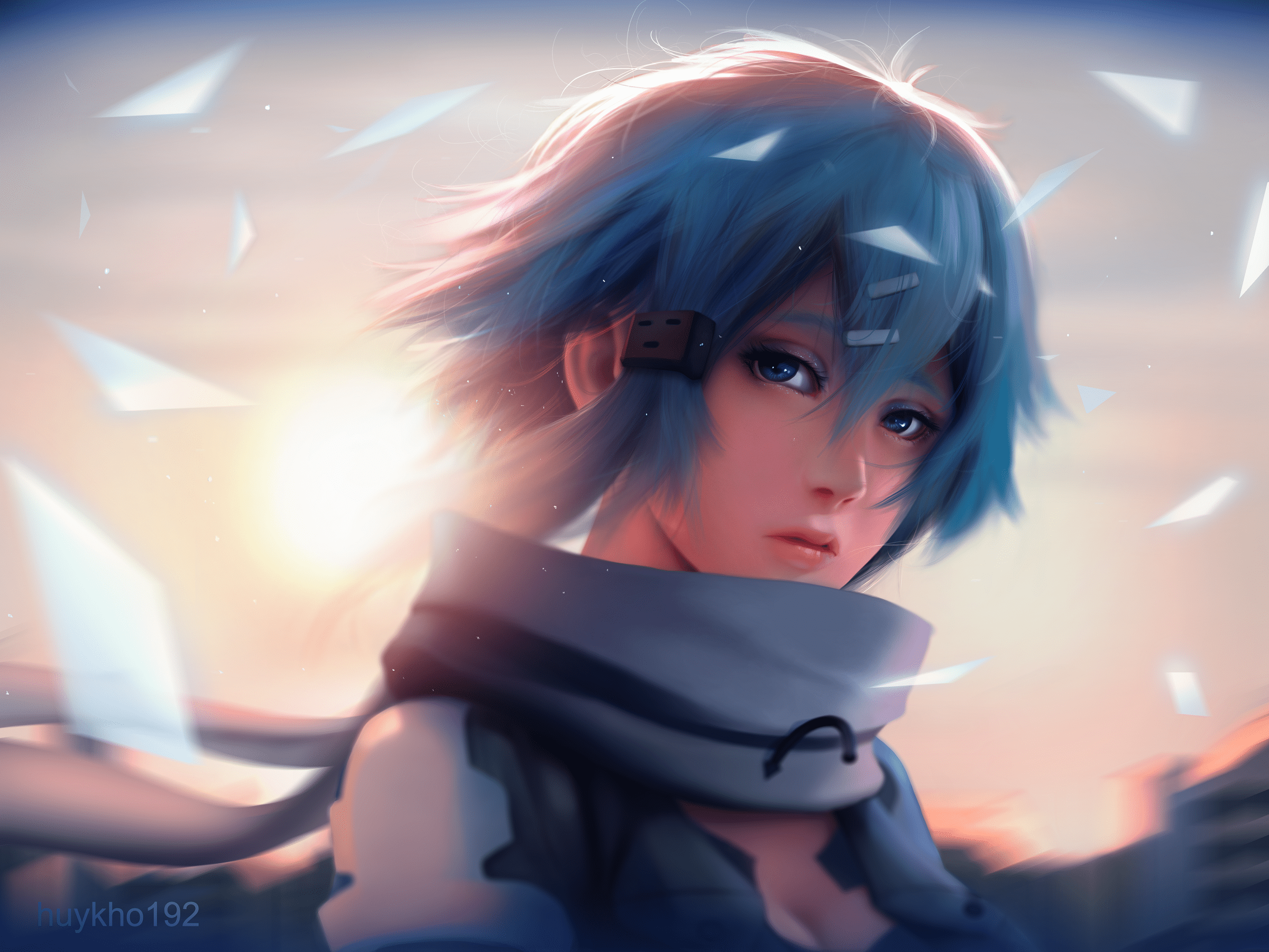 2400x1800 Blue Eyes Blue Hair Girl Shino Asada Wallpaper:2400x1800