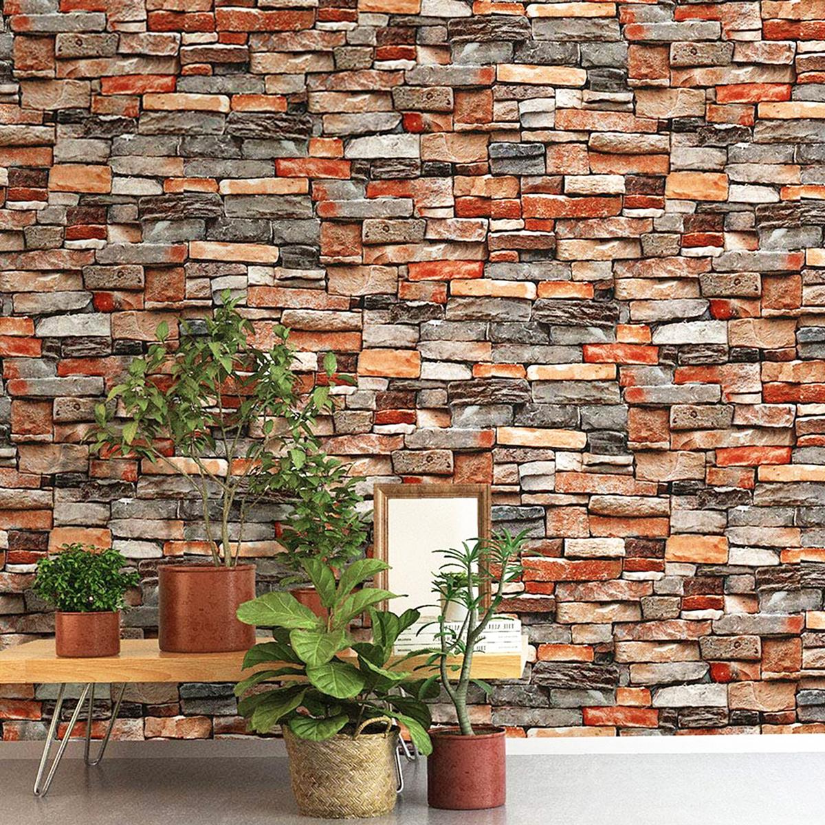 1200x1200 Retro 3D Brick Wallpaper, Non Woven Brick Stone Print Wall Paper (20.8In x 32.8Ft)