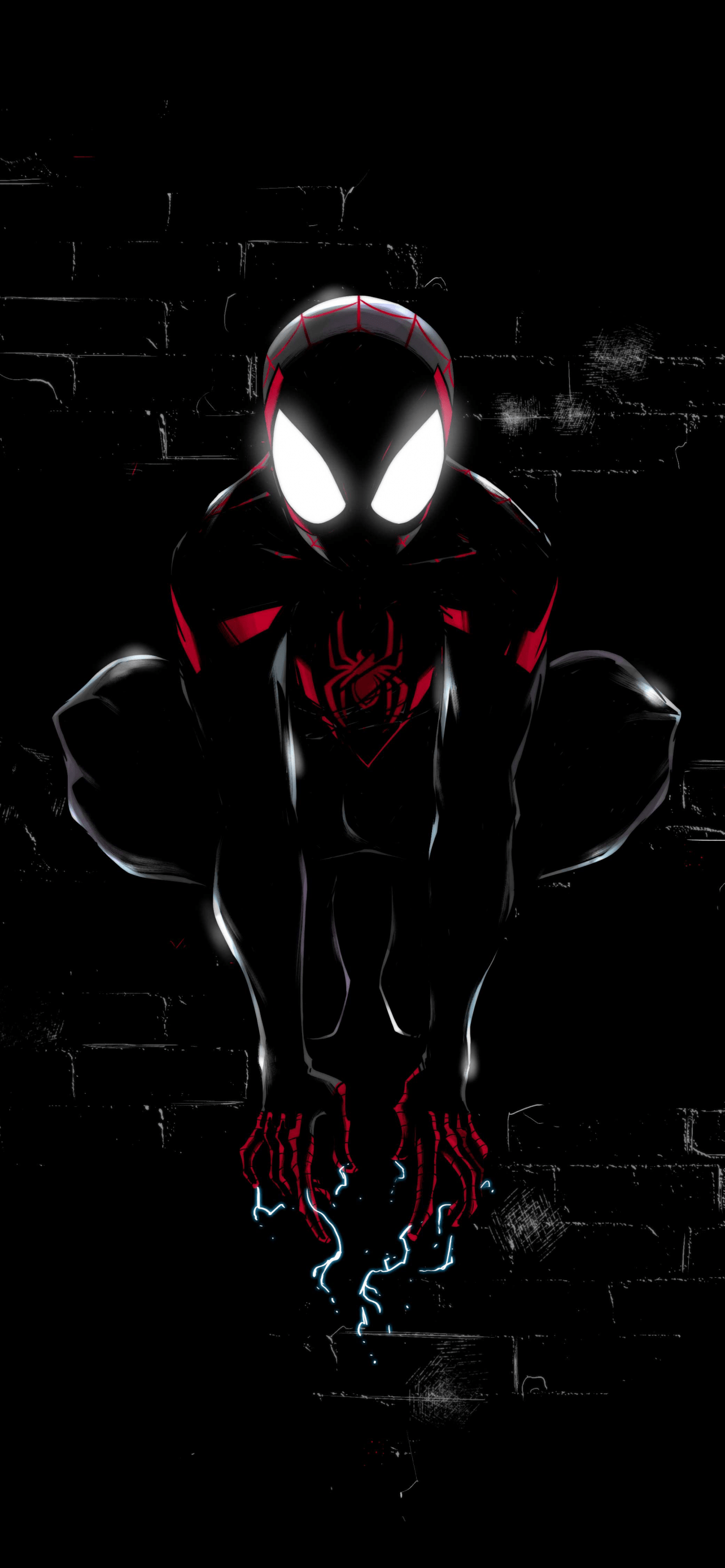 1284x2778 Miles Morales Wallpaper 4K, Spider Man, Dark, Black Background, Artwork, 5K, Graphics CGI
