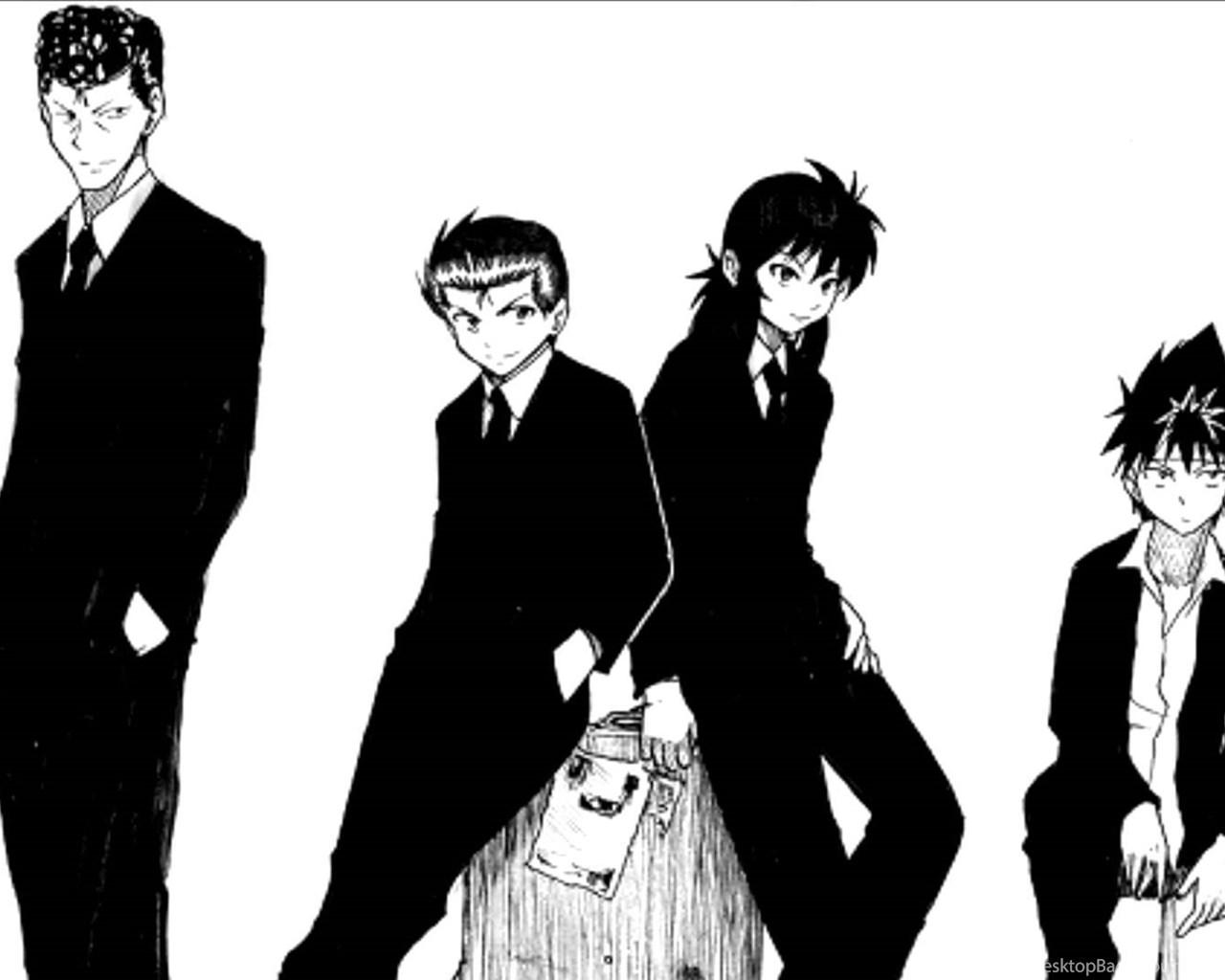 1280x1024 yu yu hakusho wallpaper, social group, cartoon, anime, black hair, monochrome, black and white, gesture, illustration