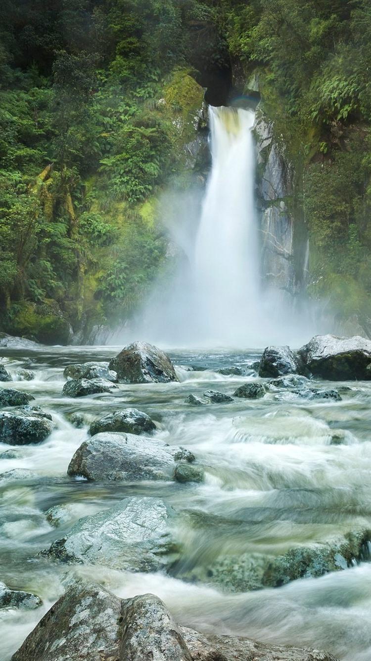 750x1334 Wallpaper New Zealand, Fiordland, waterfall, hole, rocks 1920x1200 HD Picture, Image