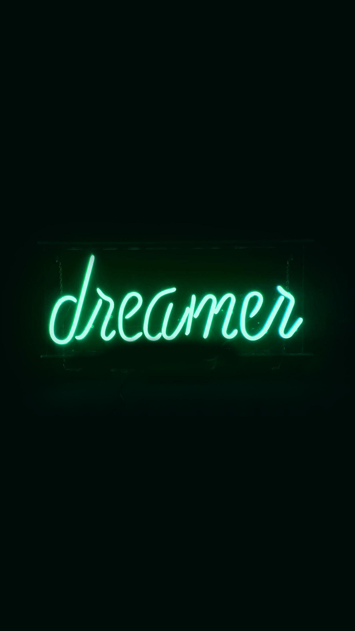 1242x2208 Dreamers Neon Sign Dark Illustration Art Green Wallpaper