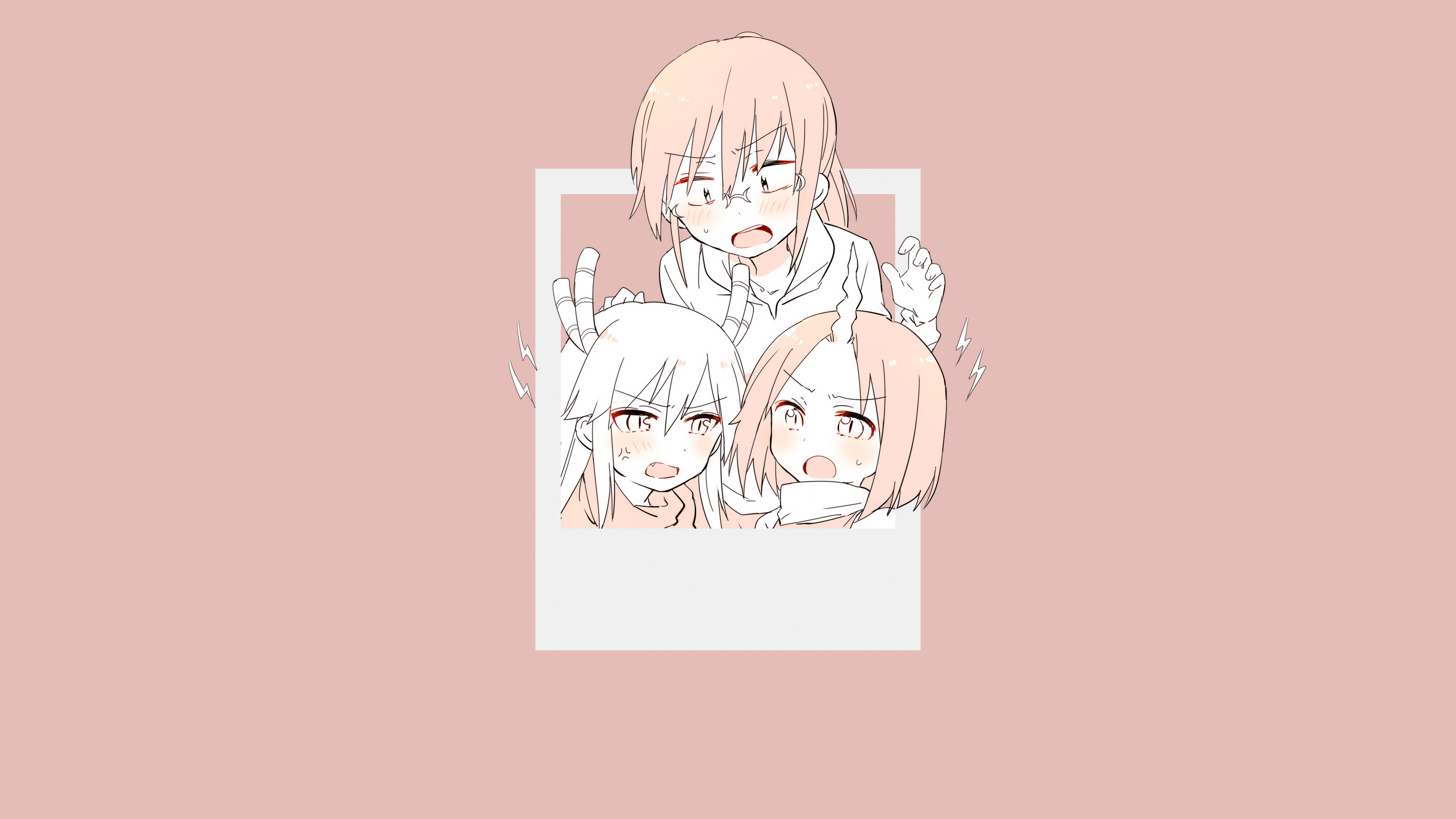 3840x2160 Simple Background Anime Pink Background Elma Jouii (kobayashi San Chi No Maid Dragon) Tohru (kobayashi San Chi No Maid Dragon) Monochrome Pi