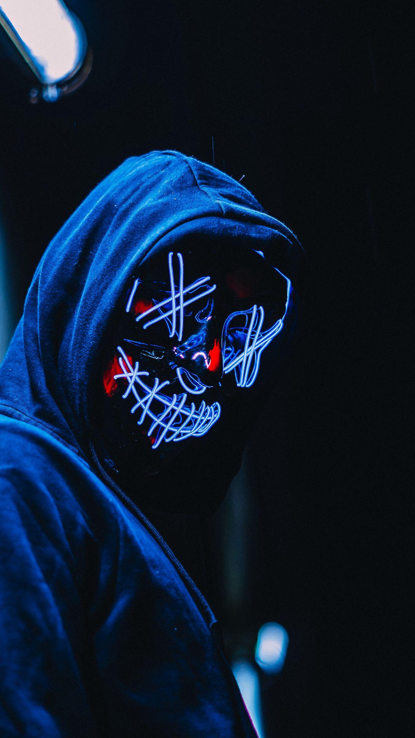 1350x2400 Download wallpaper 1350x2400 mask, anonymous, hood, glow, dark iphone 8+/7+/6s+/for parallax HD background