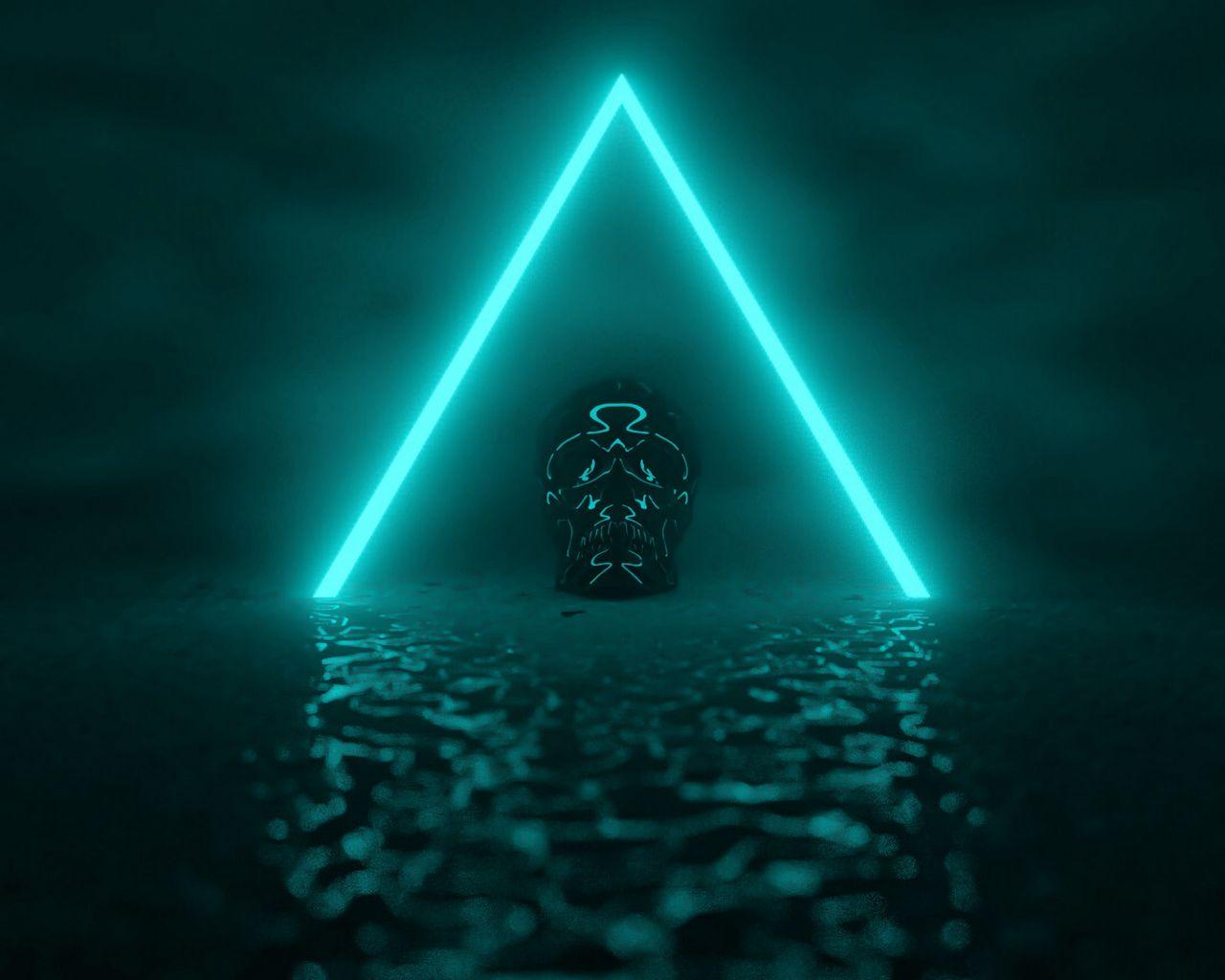 1280x1024 Download wallpaper 1280x1024 skull, neon, triangle, glow, dark standard 5:4 HD background