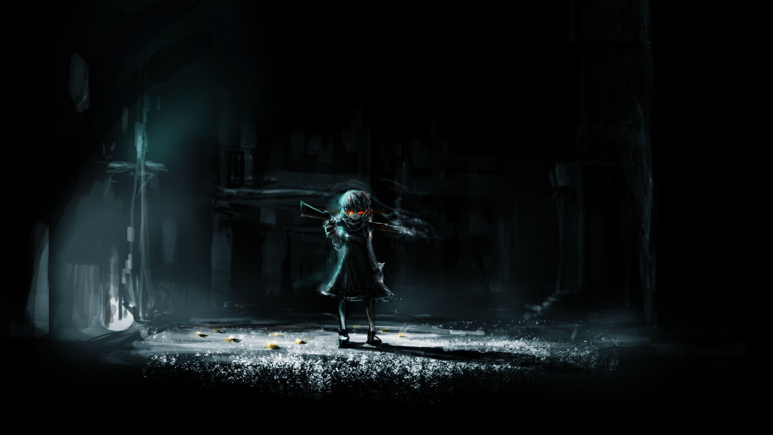 2560x1440 Anime Dark Red Eyes Glowing Eyes Spooky Anime Girls My Eyes On You Girl With Weapon