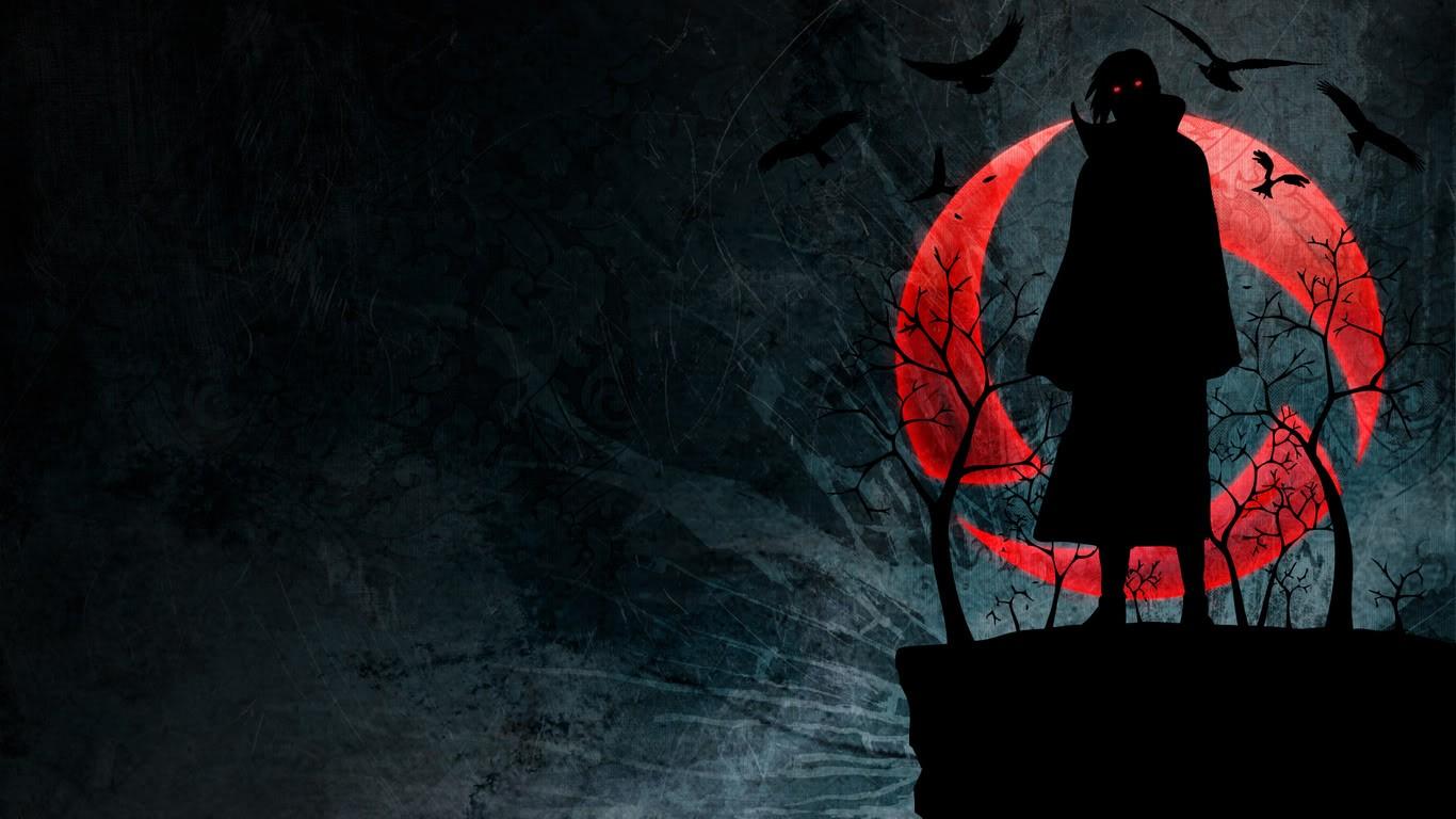 1366x768 anime, red, glowing eyes, raven, Naruto Shippuuden, Sharingan, grunge, Akatsuki, Uchiha Itachi, darkness, screenshot, computer wallpaper High quality walls