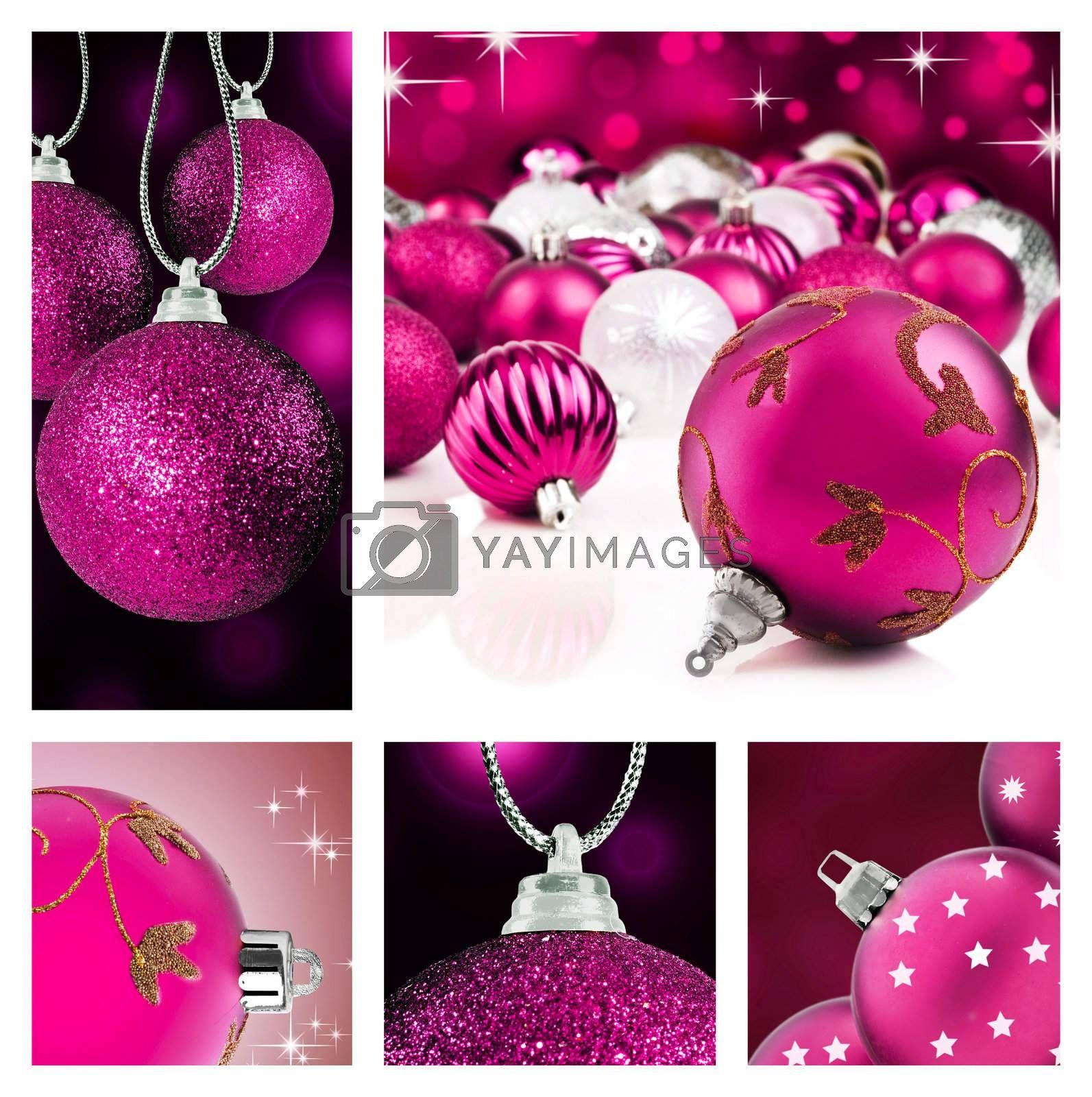 1593x1600 Royalty Free Image. Collage of pink christmas decorations on different background