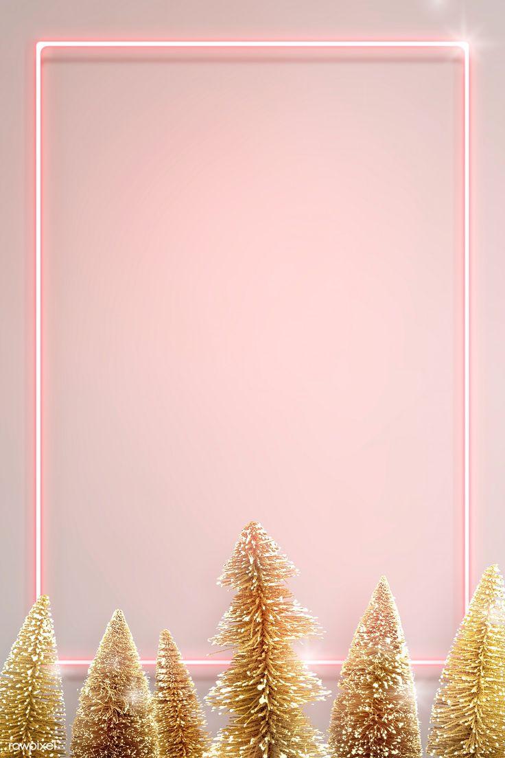 736x1104 Pink neon frame with gold Christmas trees background illustration. premium image by ra. Christmas tree background, Christmas tree wallpaper, Christmas background