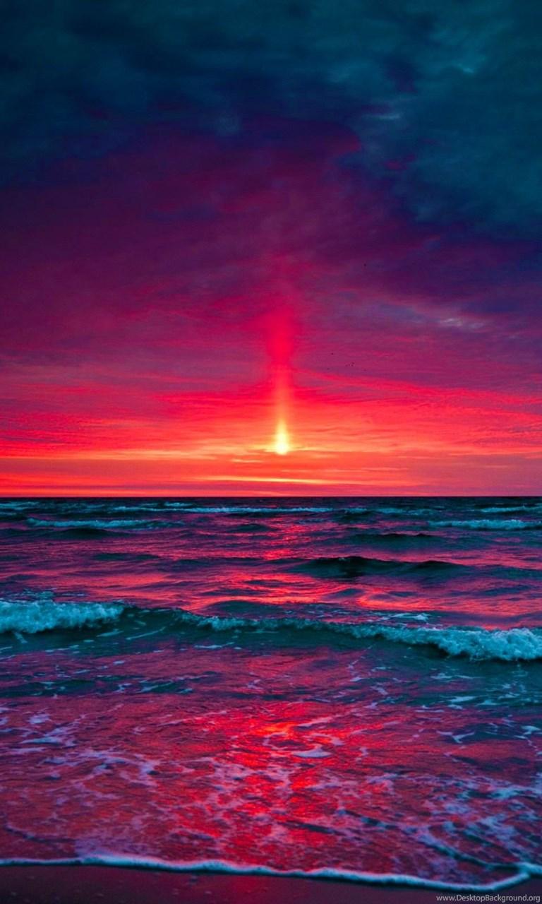 768x1280 Purple Sea Sunset Wallpaper Desktop Background