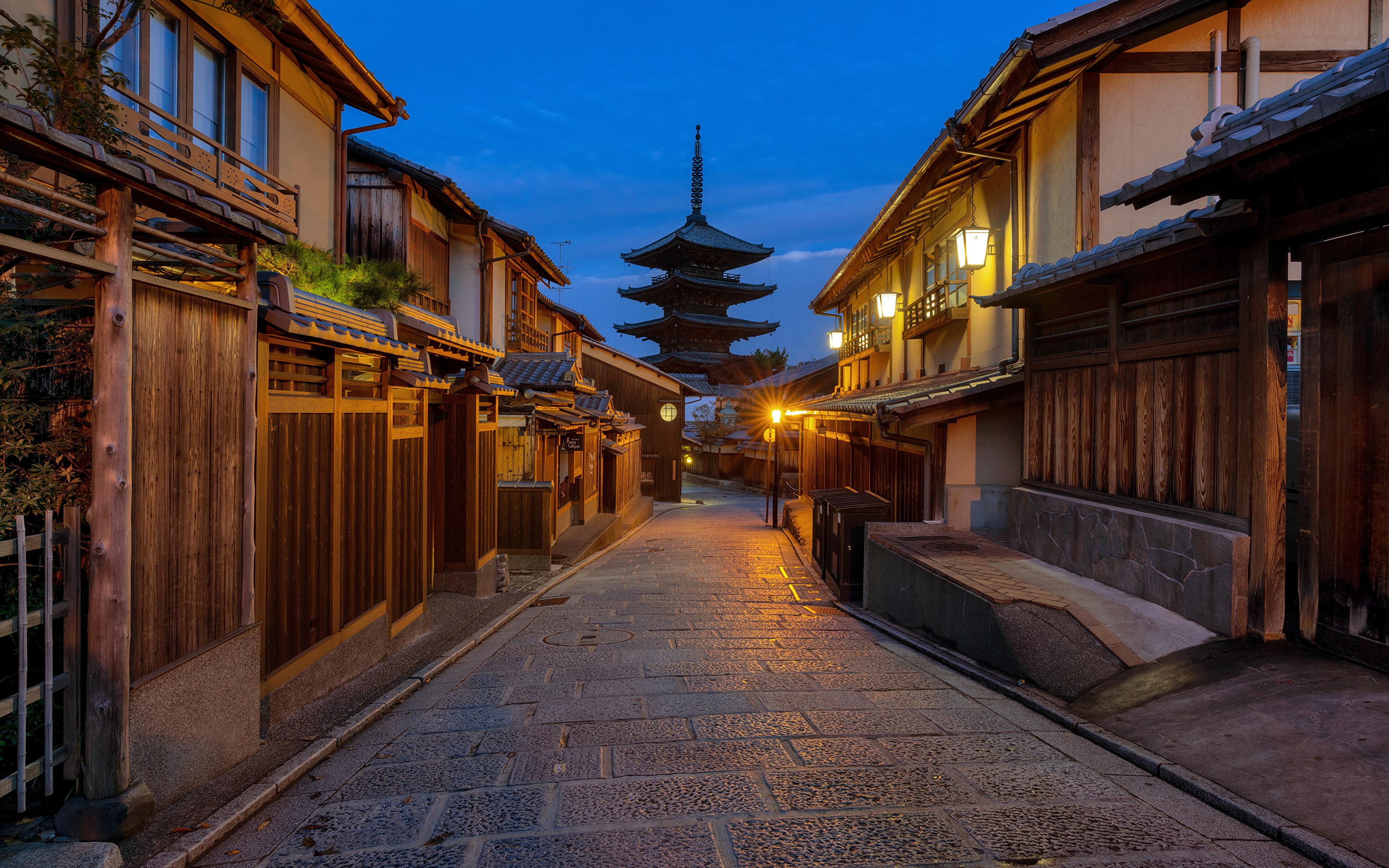 3840x2400 Desktop Wallpaper Kyoto Japan Gion Street Street lights 3840x2400